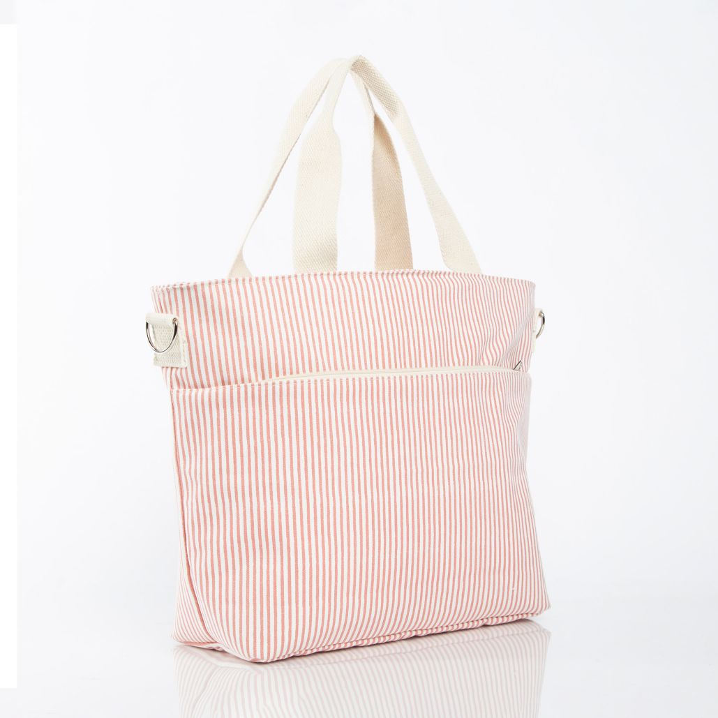 Premium Striped Insulated Cooler Bag - Rose & Tan Colors for Picnics, Beach Trips & Outdoor Adventures