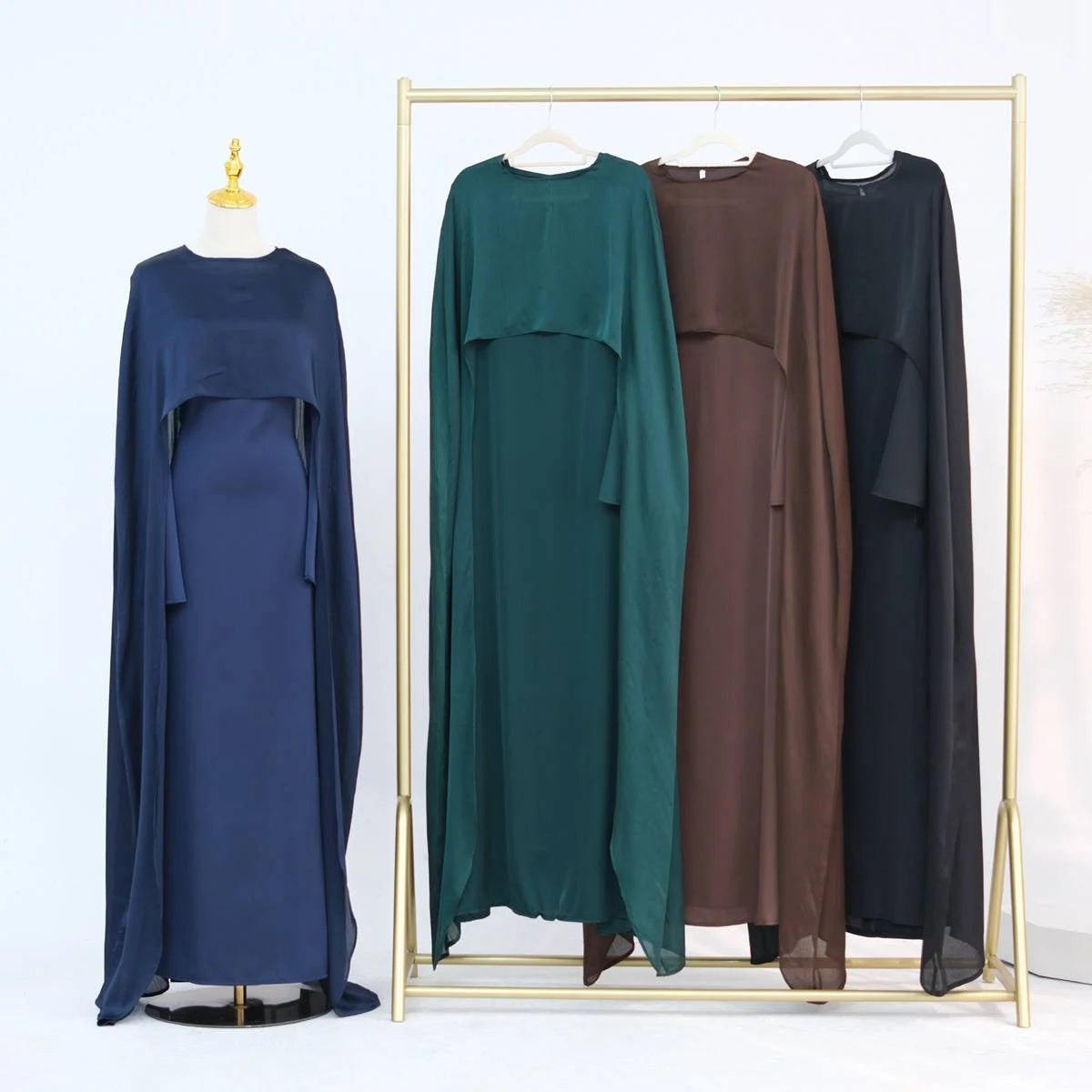 2 Pieces Set Elegant Chiffon Satin Abaya Dress for Women - Modest Islamic Prayer Dress #24920 | Perfect for Eid, Ramadan, Mosque & Special Occasions
