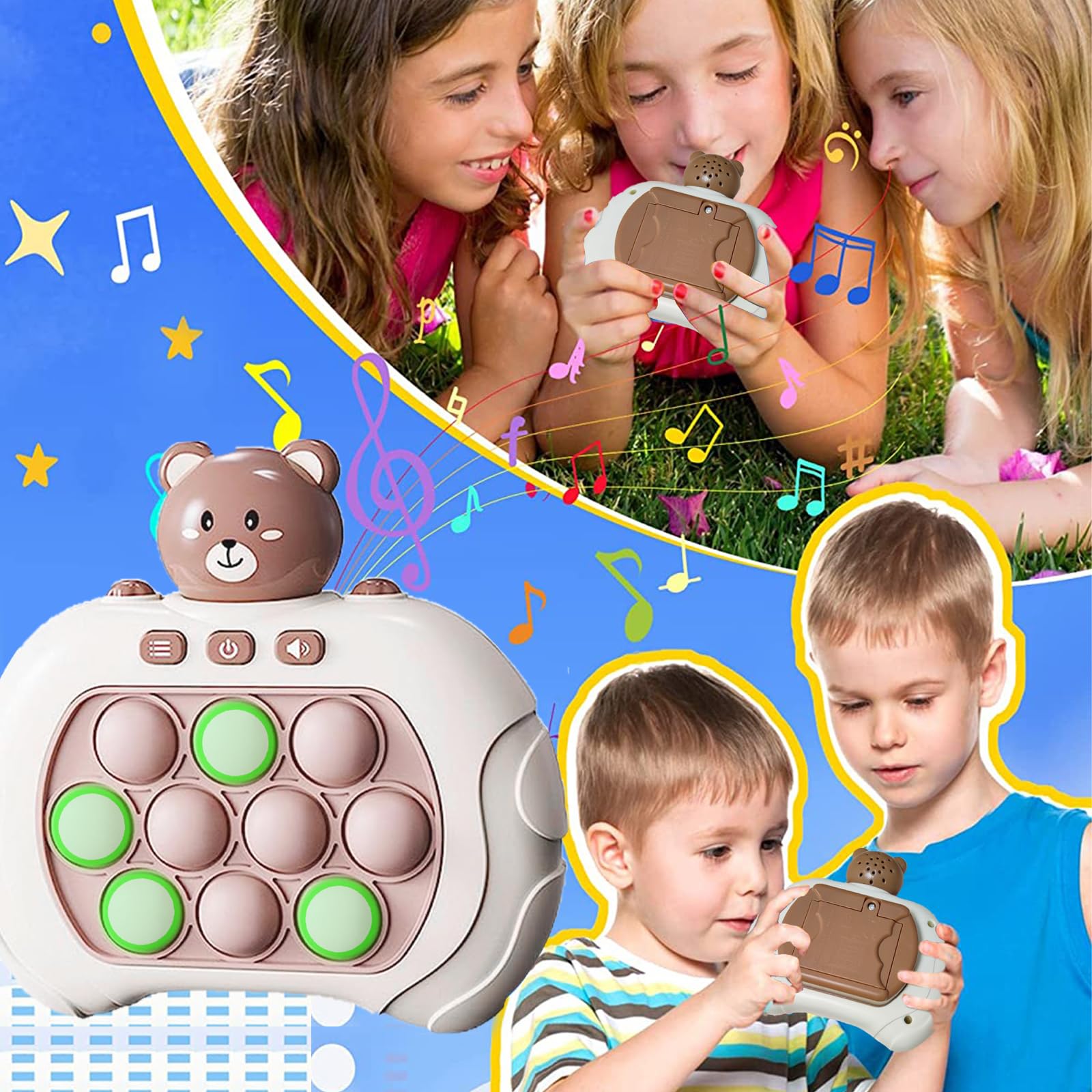 Electronic Pop It Fidget Toy - Quick Push Pop Game for Stress Relief, Smart Sensory Toy for Kids & Adults - Perfect for Home, Office, and Travel (Bear Design)