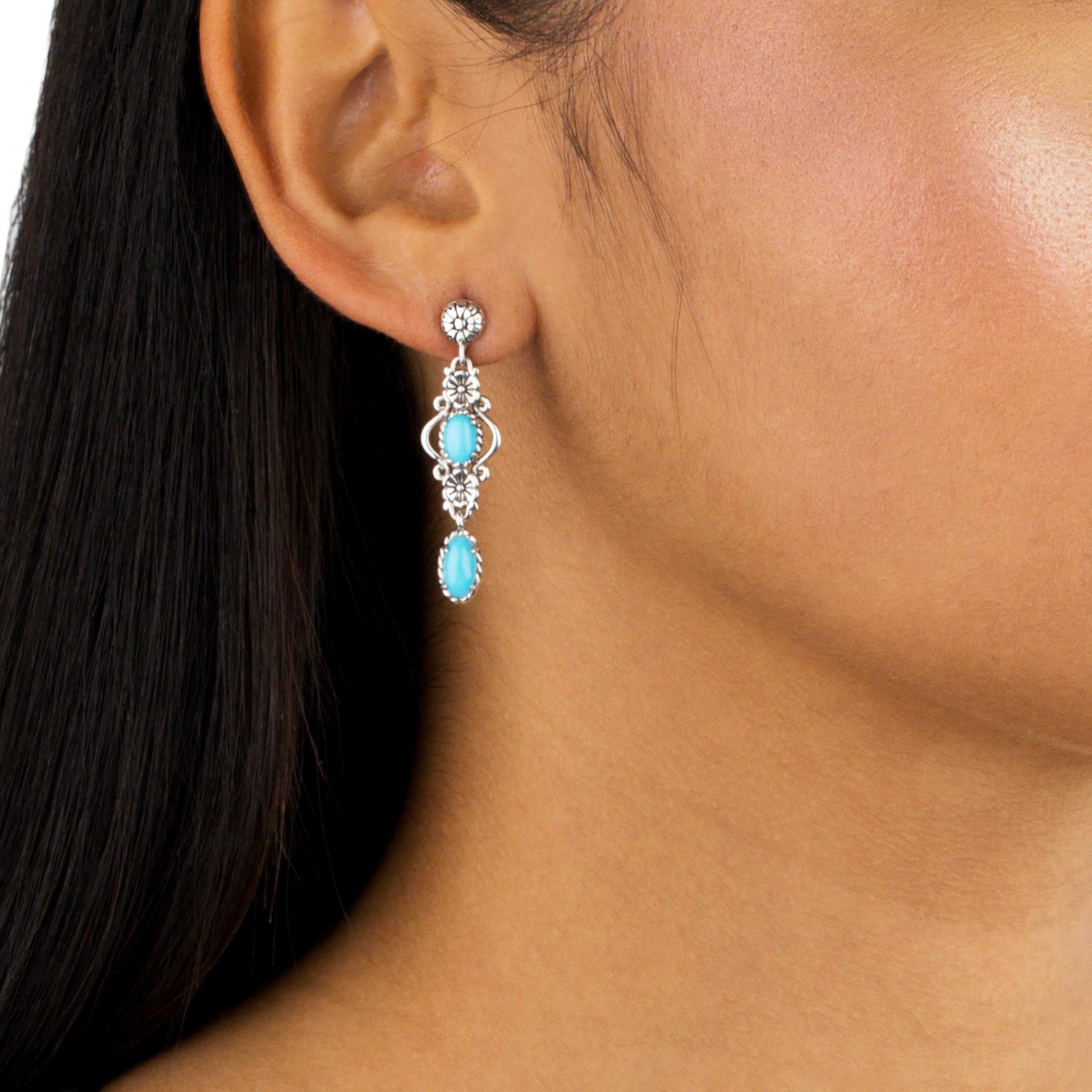 American West Jewelry Sterling Silver Women’s Drop & Dangle Earrings with Gemstone & Floral Design - Perfect for Weddings, Parties & Everyday Elegance