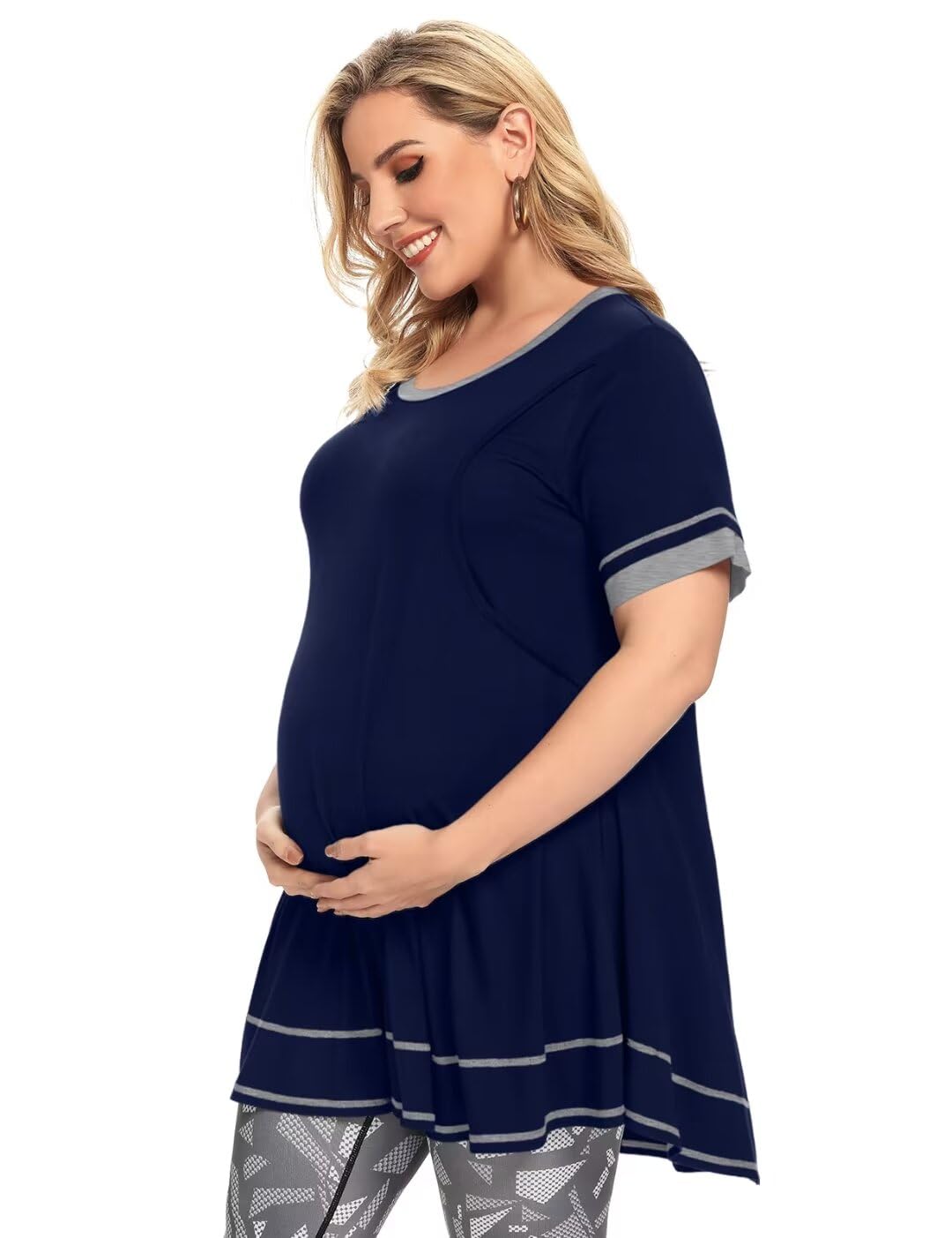 MONNURO Women's Plus Size Nursing Maternity Tops - Short Sleeve Casual Swing Tunic for Breastfeeding | Comfortable Loose Fit Shirt for Pregnancy & Nursing Moms | Perfect for Daily Wear, Outings & Maternity Photos