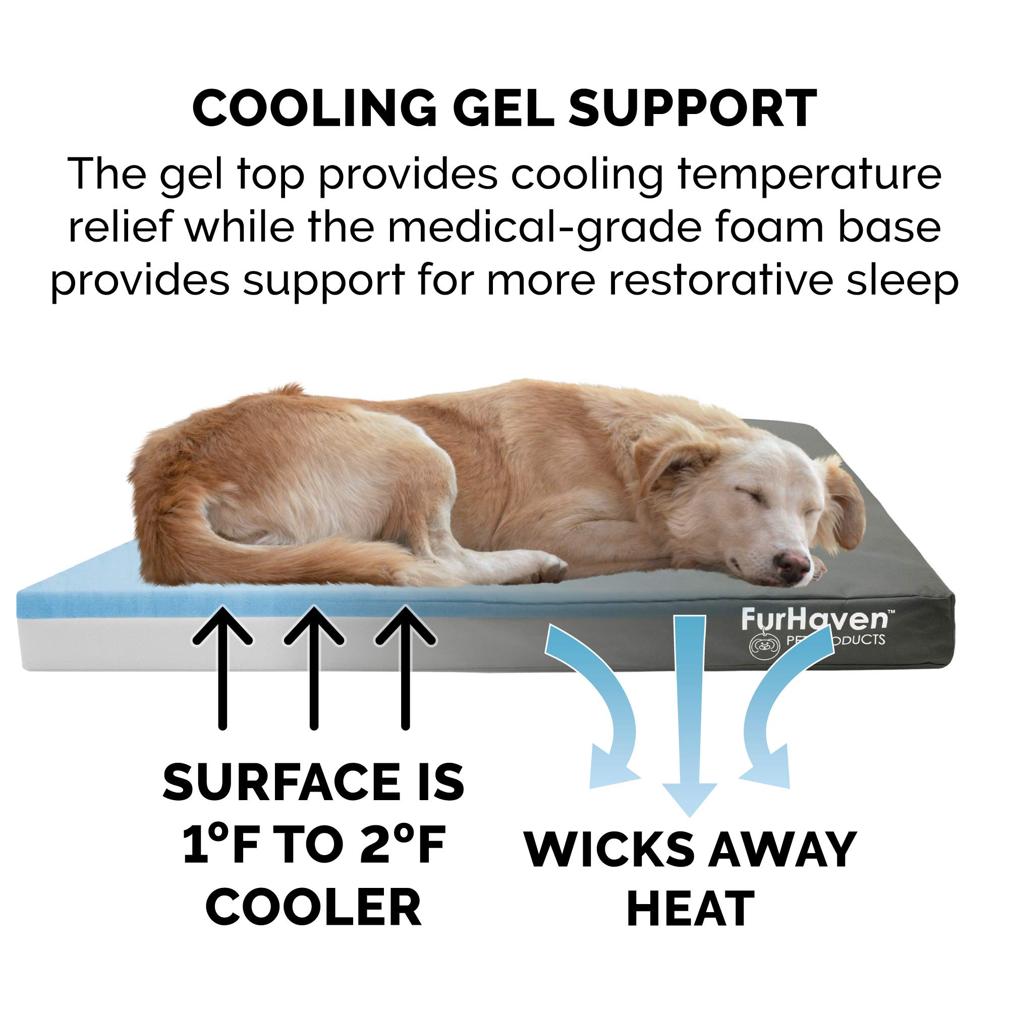 Furhaven Cooling Gel Dog Bed for Large Dogs, Washable Cover - Indoor/Outdoor Use