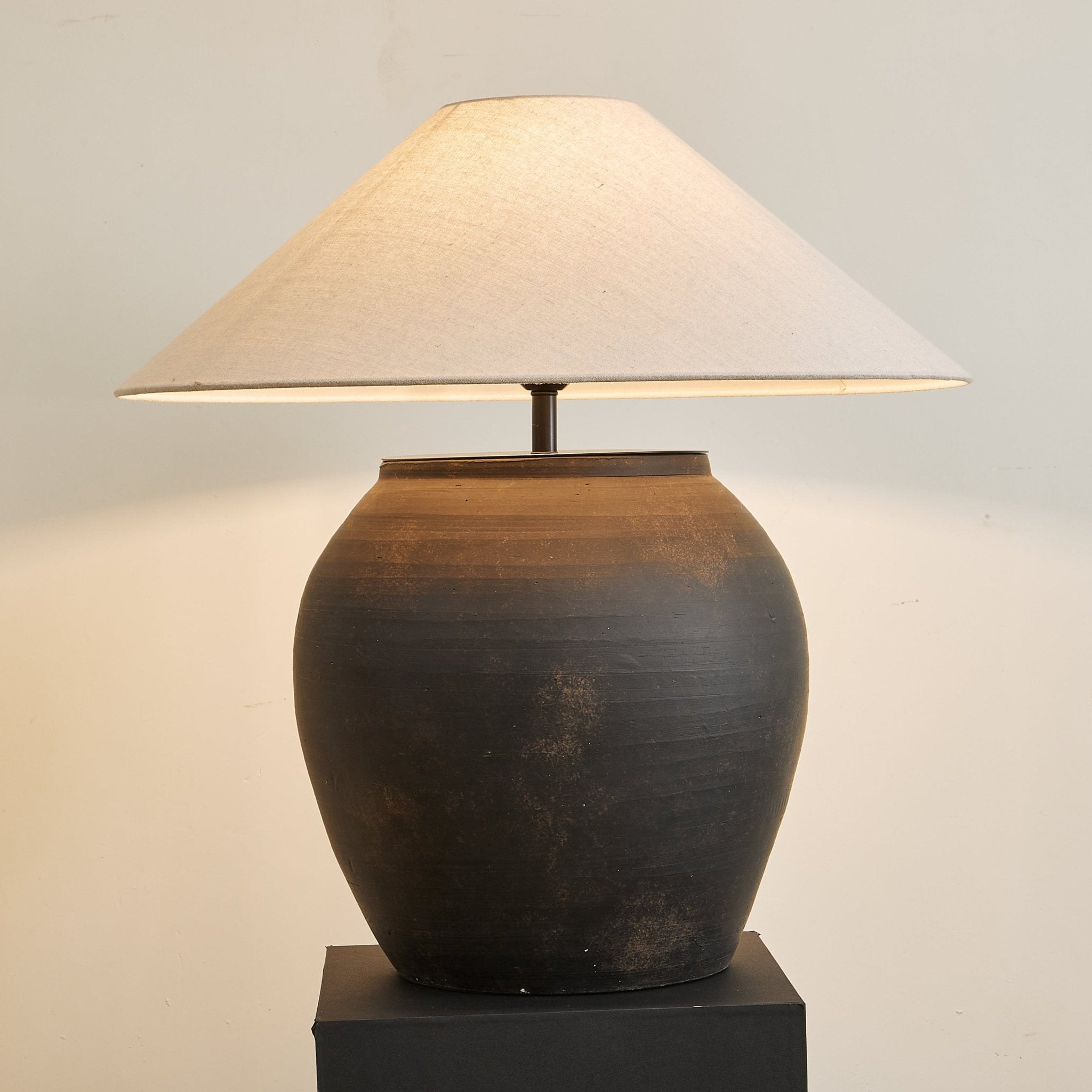 Noira Terracotta Table Lamp - Handmade Ceramic Nightstand Lamp with Natural Earthy Texture, Perfect for Bedroom, Living Room & Office Decor