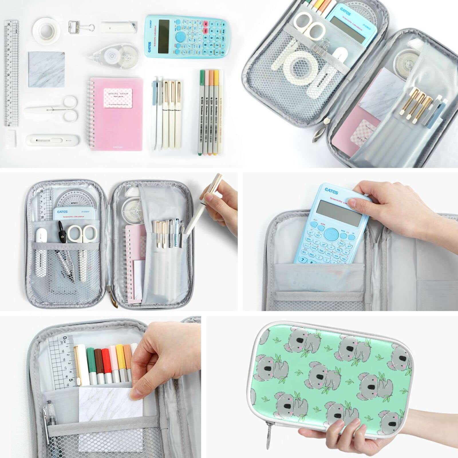 ZZKKO Cute Koala Green Leaves Pencil Case - Zippered Stationery Organizer for Pens, Pencils & School Supplies | Makeup Bag & Cosmetic Pouch for Travel | Perfect for School, Office & Daily Use