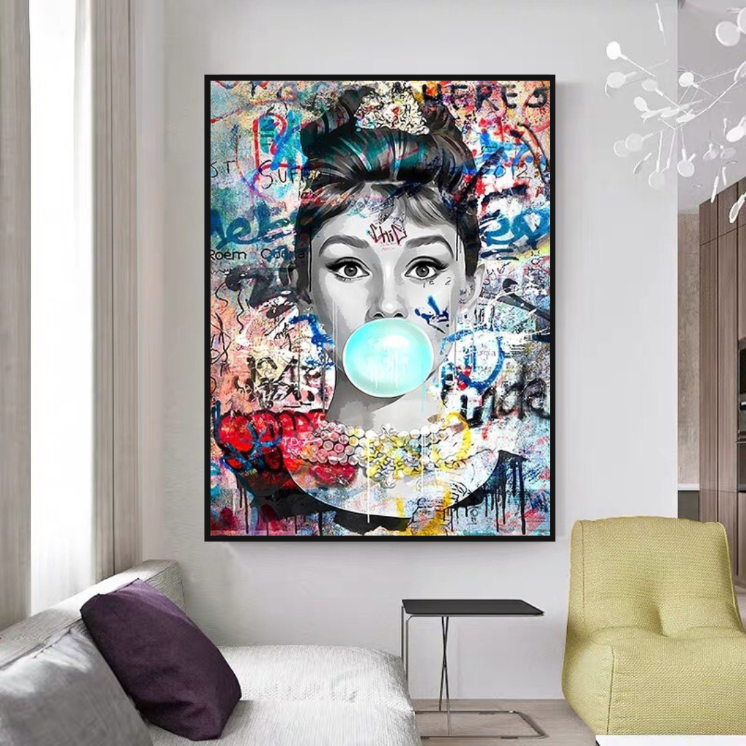 Audrey Hepburn Chewing Gum Art Print - Vintage Hollywood Pop Art Wall Decor for Living Room, Bedroom & Office