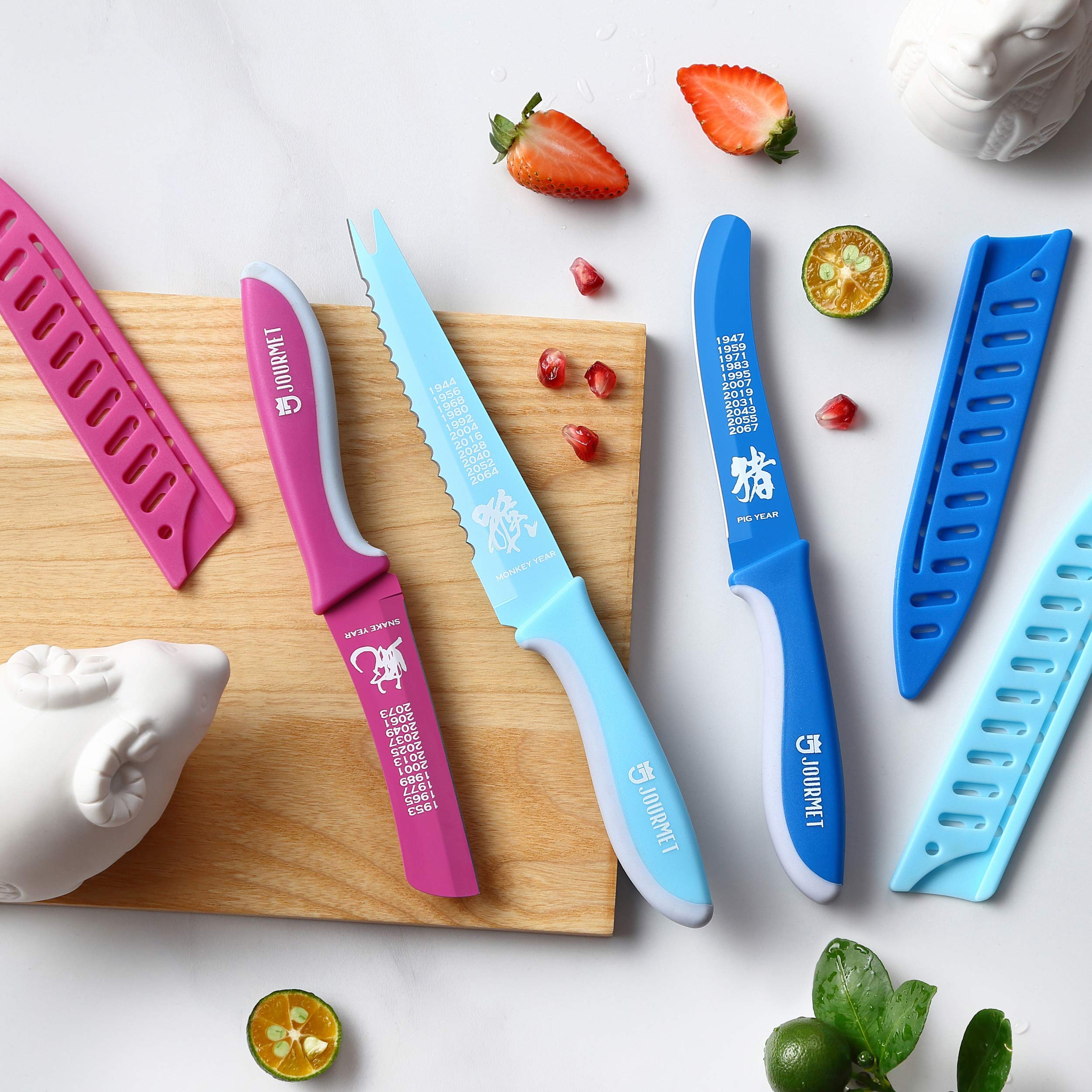 24-Piece Chinese Zodiac Knife Set - Premium Stainless Steel Kitchen Knives with Blade Protector, Ultra Sharp Colorful Knives for Home Chefs - Perfect for Cooking, Gifting & Asian Cuisine Preparation