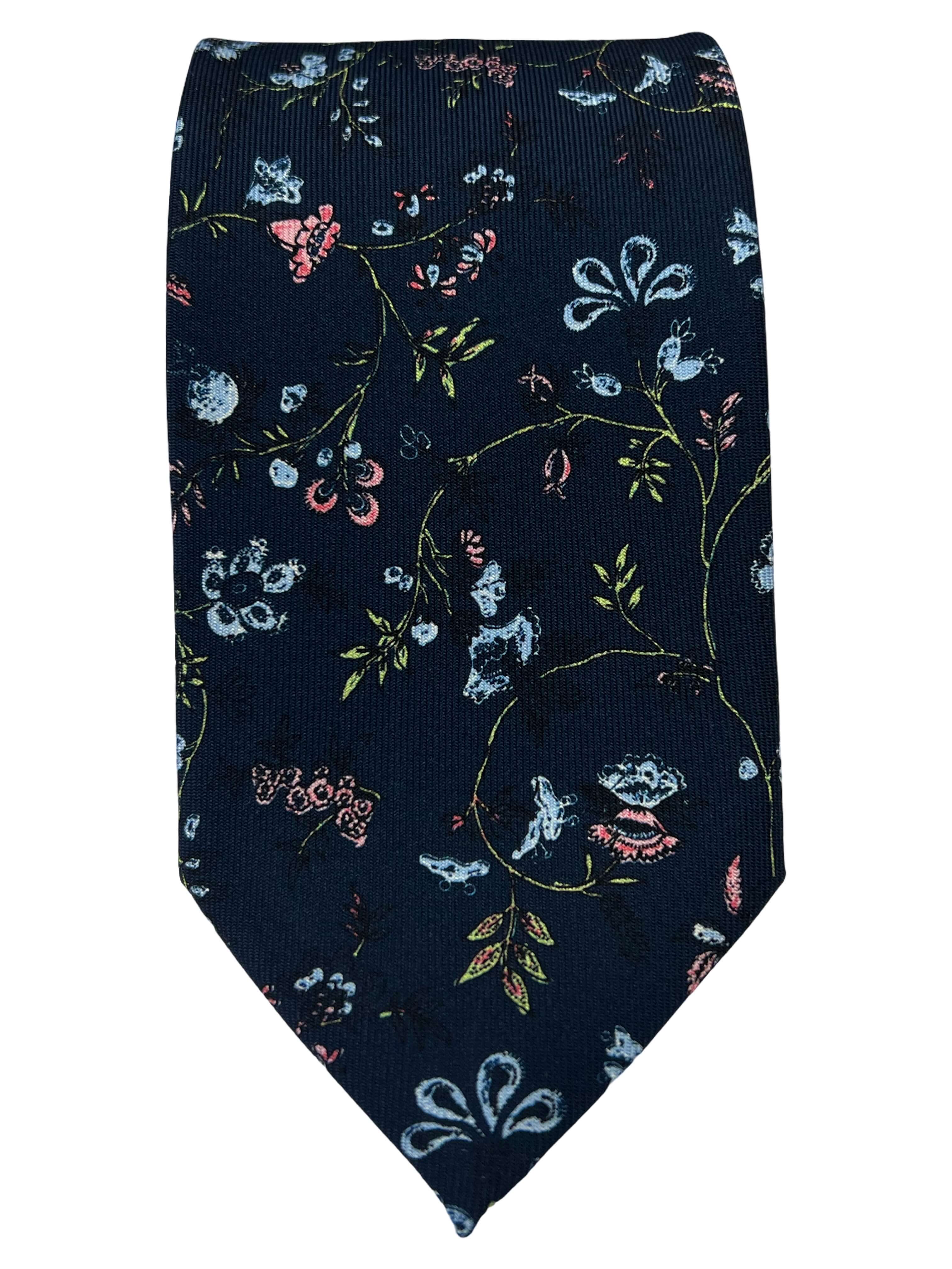 DÉCLIC Staveley Navy Floral Tie for Men - Elegant Silk Necktie for Weddings, Business & Formal Occasions