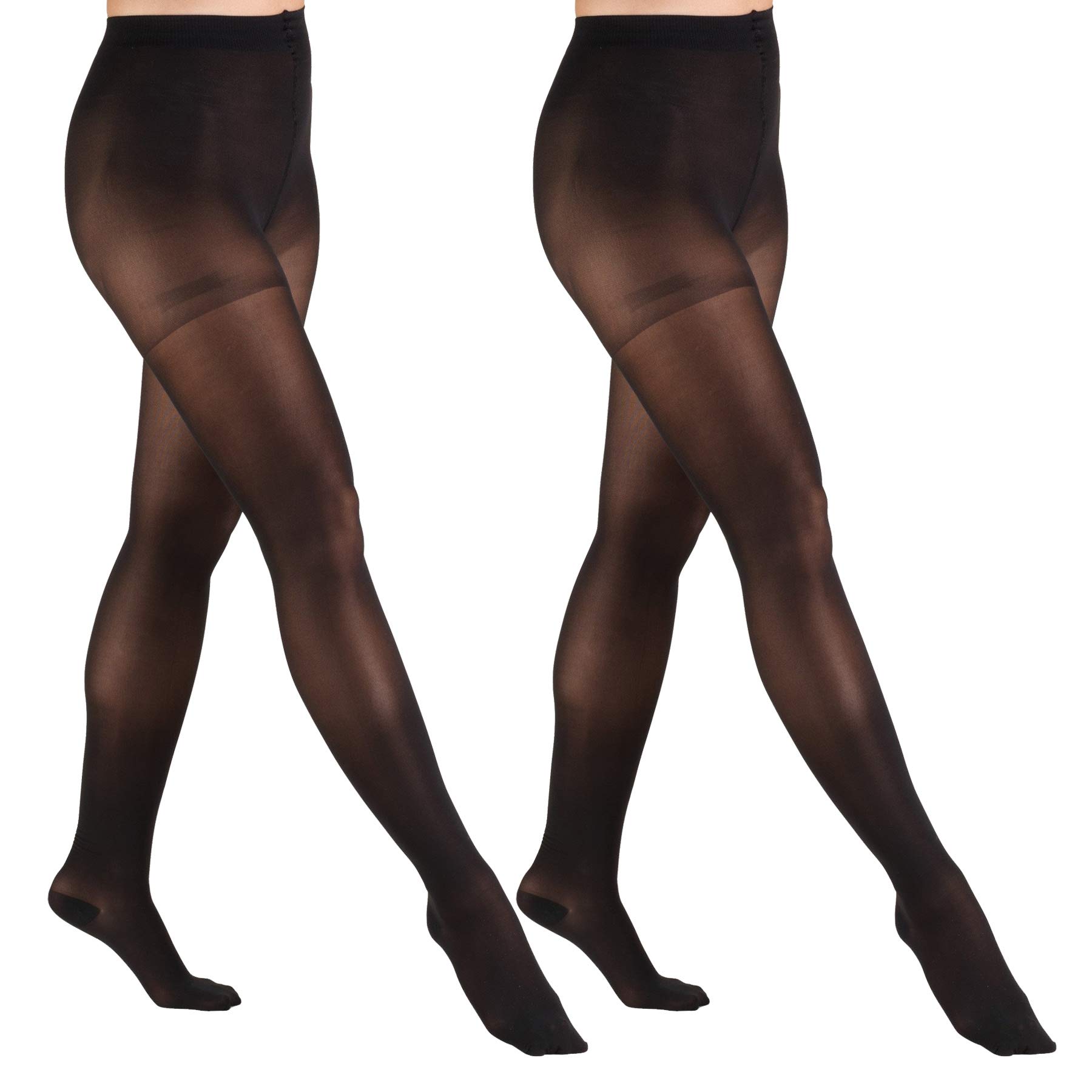 Truform 30-40 mmHg Compression Sheer Pantyhose for Women - Medium, Black (2-Pack) - Ideal for Varicose Veins, Swelling & Travel Comfort