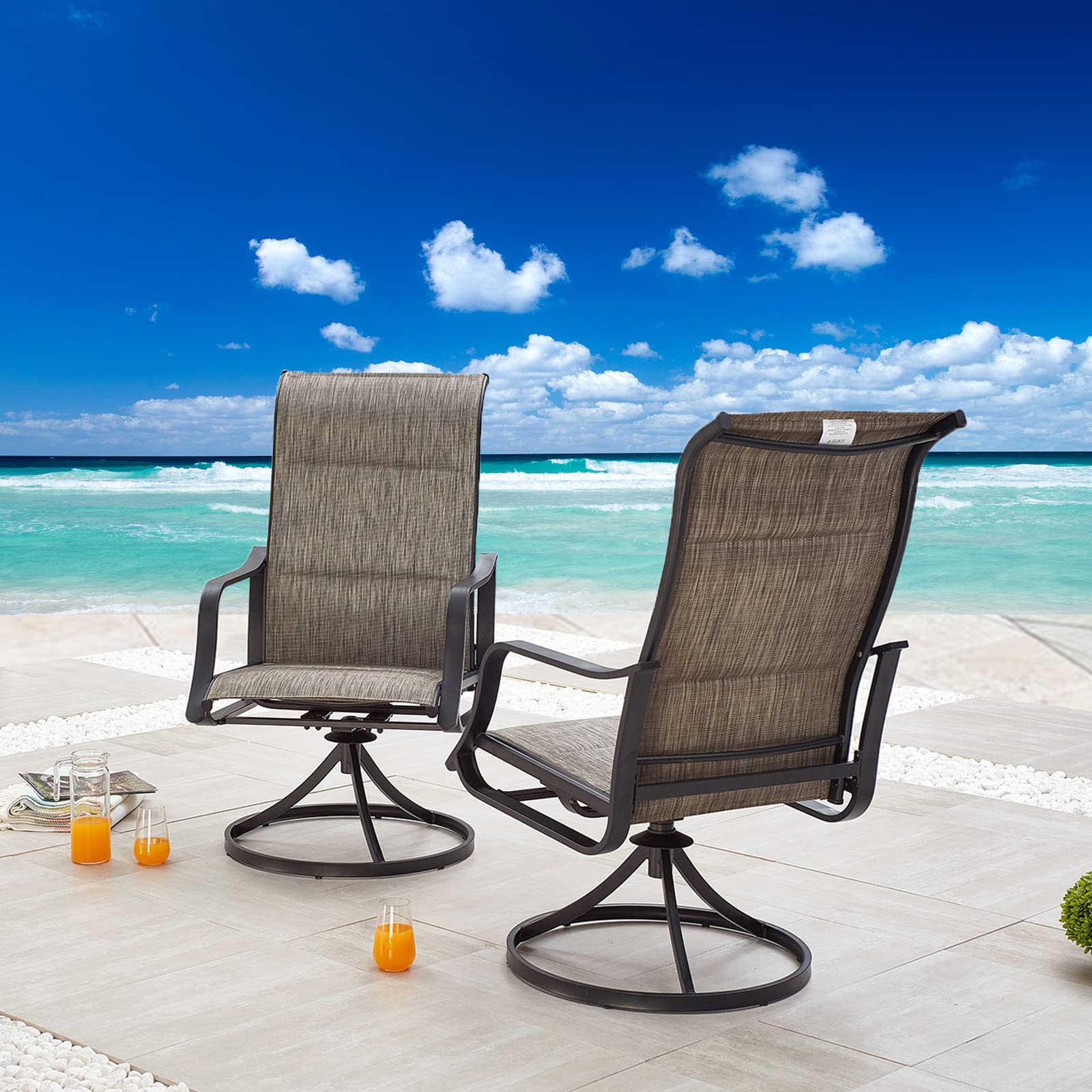 360° Swivel Outdoor Dining Chairs Set of 2 - Textilene High Back Breathable Patio Furniture for Deck, Garden, Pool - Grey - Perfect for Backyard BBQs, Poolside Lounging & Outdoor Entertaining
