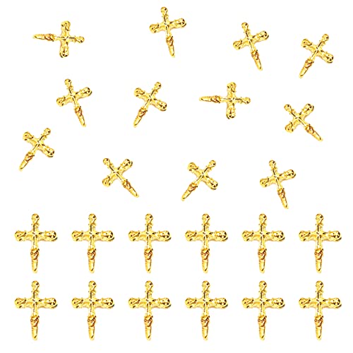 KINBOM 12pcs Cross Shape Chrome Nail Art Charms - Vintage Punk 3D Nail Jewelry for Acrylic Nails DIY Decoration (Gold) | Perfect for Gothic, Punk & Festival Nail Designs