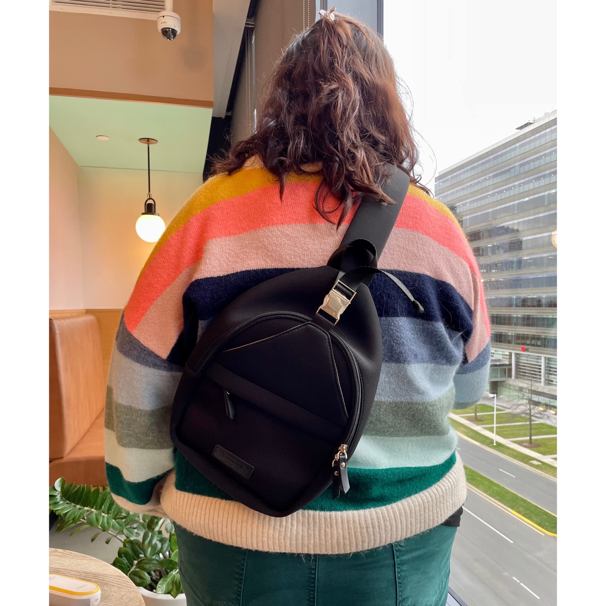 Sarah Wells Allie Sling Bag - Neoprene Breast Pump Bag - Machine Washable & Insulated - Hands-Free Pumping for Nursing Moms - Perfect for Work, Travel & On-the-Go (Black)