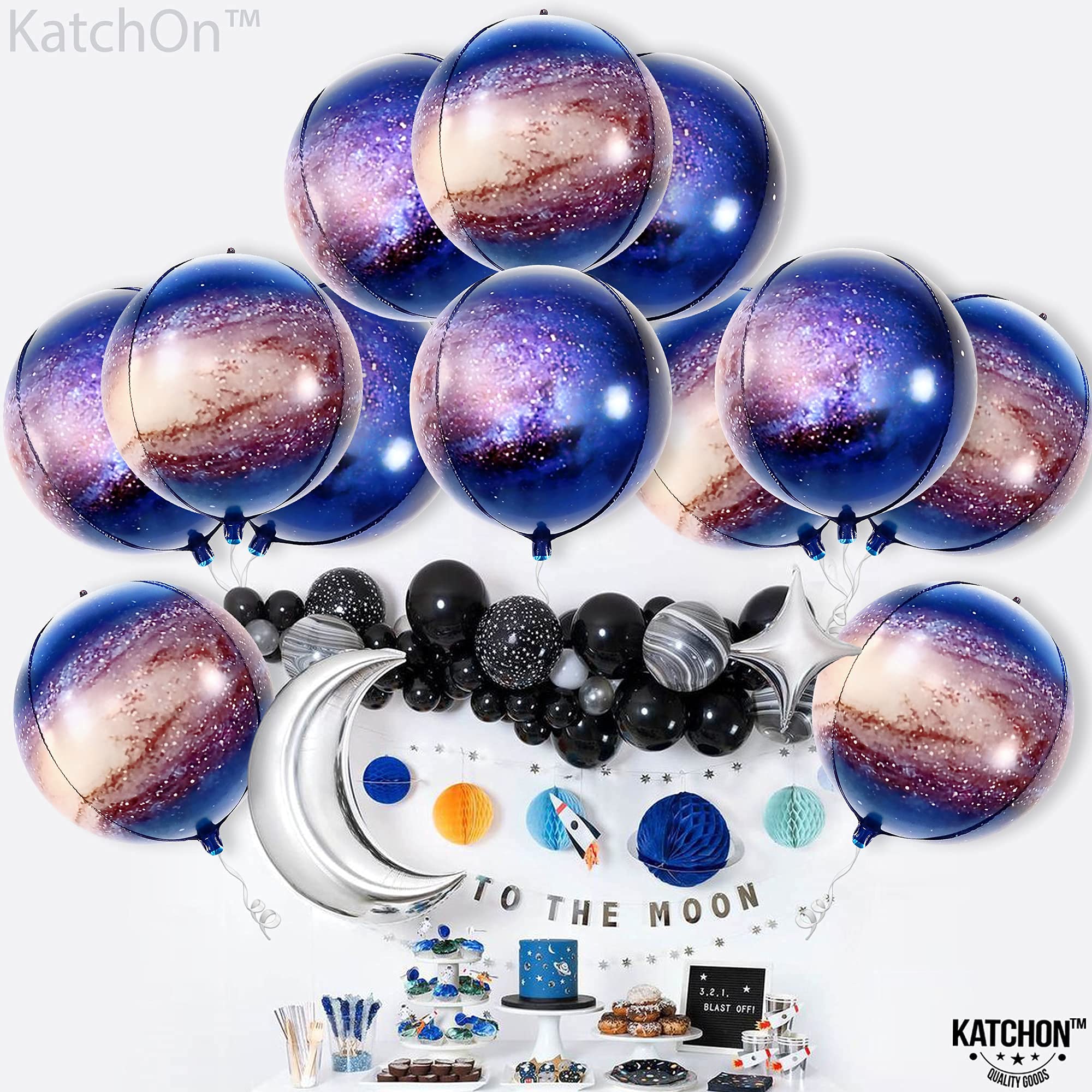 KatchOn 22 Inch Galaxy Balloons - Pack of 12 | Space Themed Party Decorations for Birthday, Baby Shower & Home Decor | Planet Balloons, Moon Decorations for Cosmic Theme Events