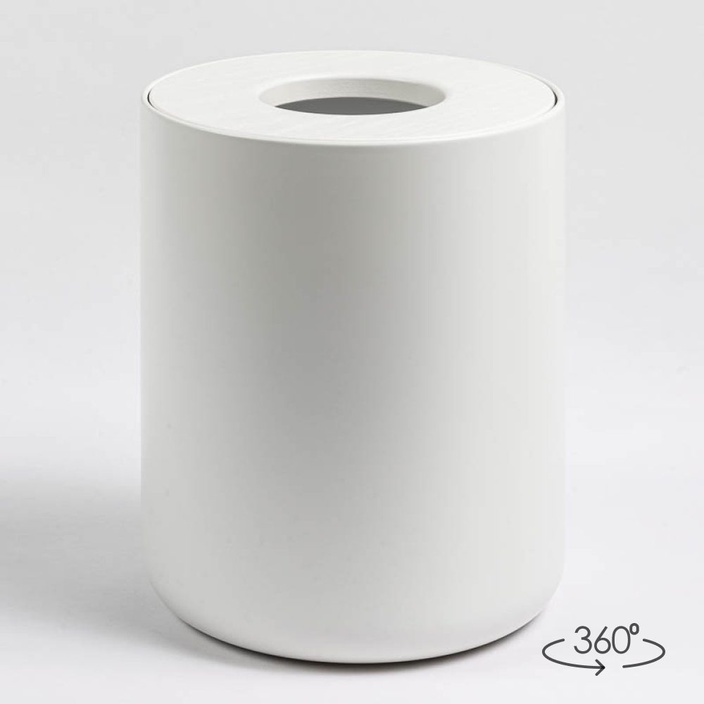 DESIGNSTUFF Round Trash Can - White, 10 Gallon Small Wastebasket for Bathroom, Bedroom, Office & Kitchen | Durable Plastic Bin with Lid