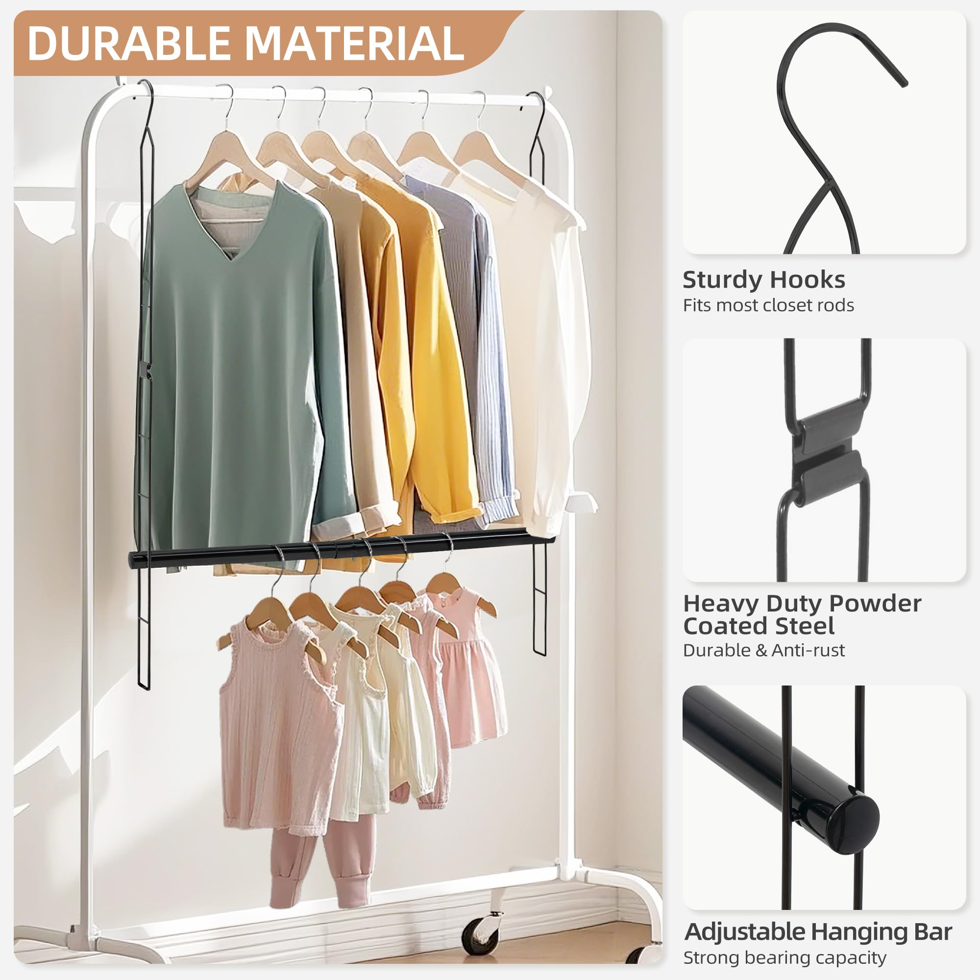 STORAGE MANIAC Adjustable Hanging Closet Rod Organizer - Space Saving Closet Extender with Double Rod, 2 Pack Black - Perfect for Bedroom, Closet & Small Space Organization
