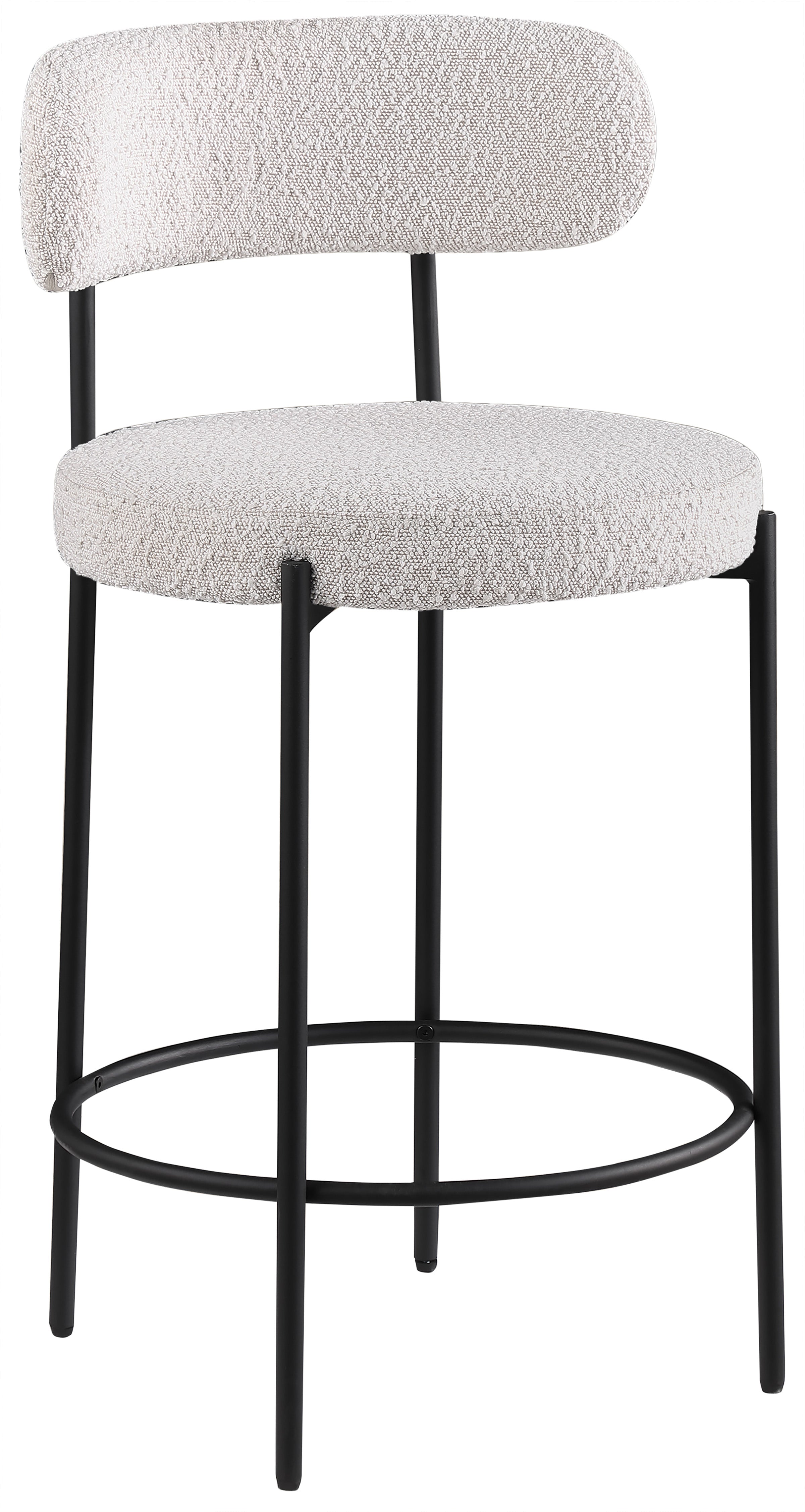 Beacon Boucle Fabric Stool - Modern Round Accent Chair with Soft Textured Upholstery for Living Room, Bedroom & Office Decor
