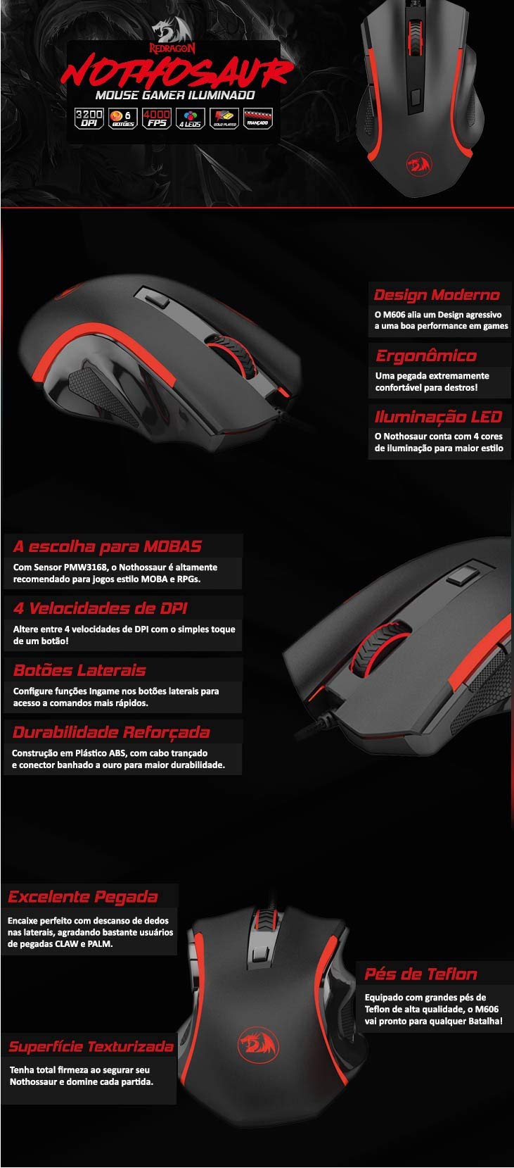 Redragon NOTHOSAUR M606 Wired Gaming Mouse with RGB Lighting - Ergonomic Design for PC Gaming, Esports, and Office Use