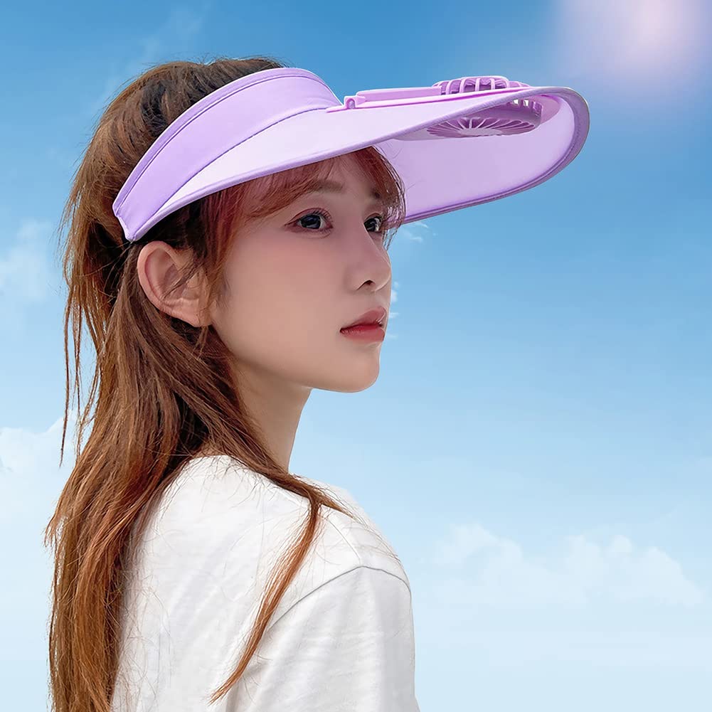 USB Rechargeable Sun Visor Hat with Cooling Fan - UPF50+ Wide Brim Sun Protection Hat for Women & Men - Perfect for Beach, Golf, Hiking and Outdoor Activities
