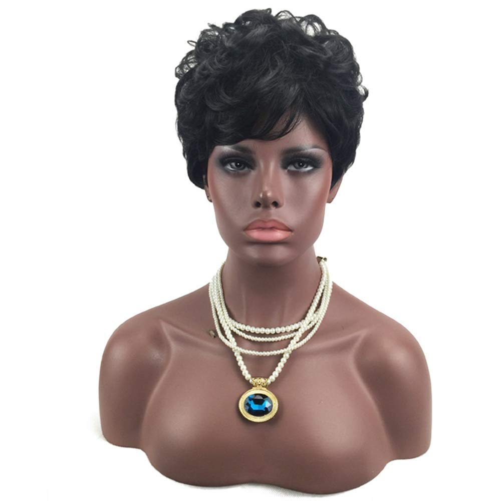 Gweat Short Curly Wigs for Black Women - African American Synthetic Heat Resistant Wigs with Rose Net Headband - Half Hand Woven Matte Chemical Fiber Wig for Daily Wear & Cosplay