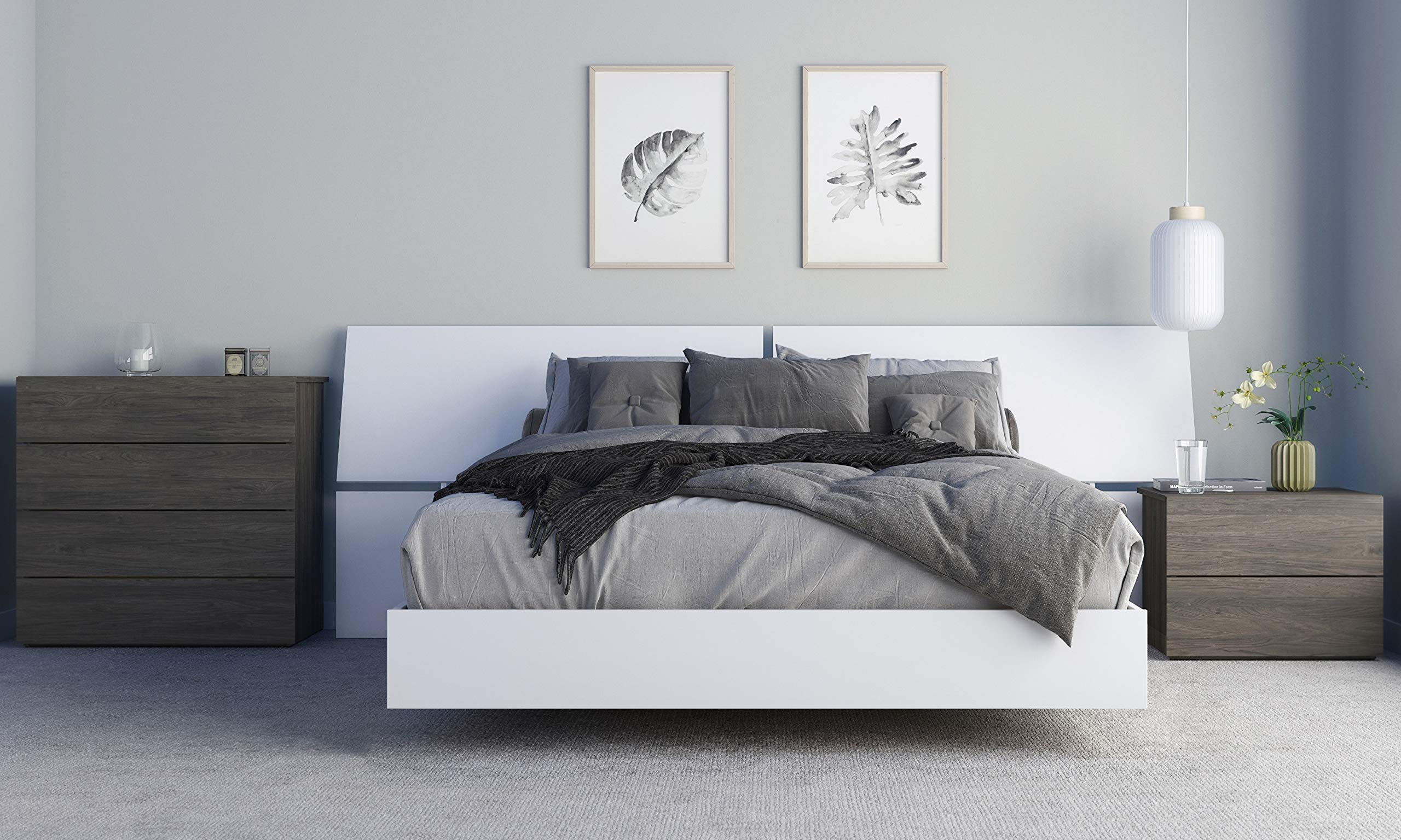 Stylish Nexera Swan 4-Piece Queen Size Bedroom Set in Bark Grey & White - Perfect for Modern Master Bedrooms & Guest Rooms