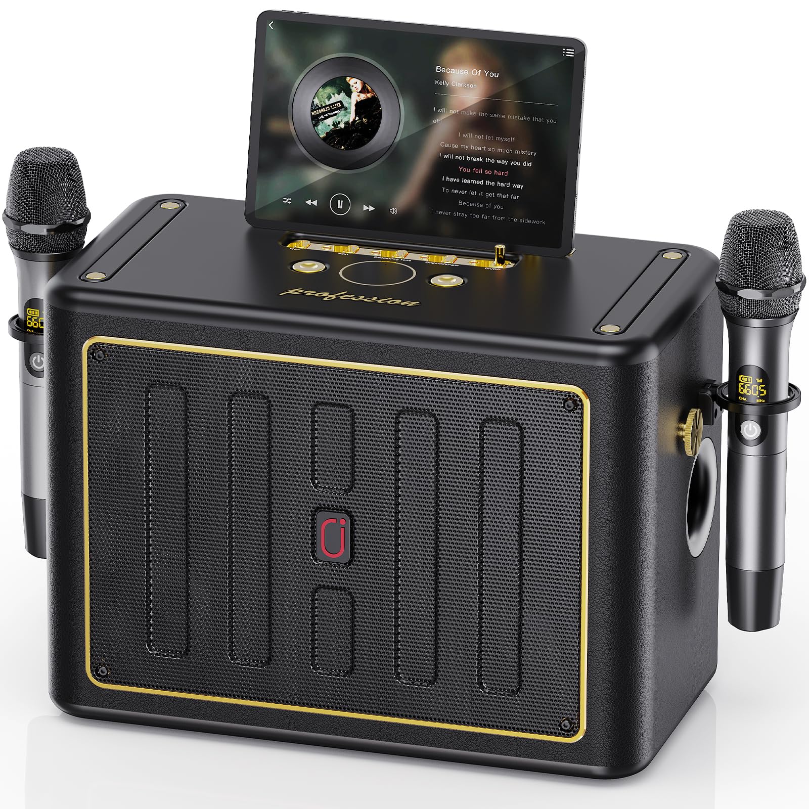JYX Portable Bluetooth Karaoke Machine with 2 Wireless Microphones - PA System with Bass/Treble Control, TV/Bluetooth/USB/TF/AUX Connectivity for Home Parties, Outdoor Gatherings & Family Entertainment