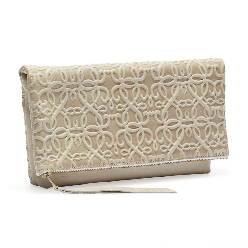 Premium Gabriel Leather Fold Over Clutch in Shoreline Tan - Elegant Women's Crossbody Bag for Evening Parties & Date Nights