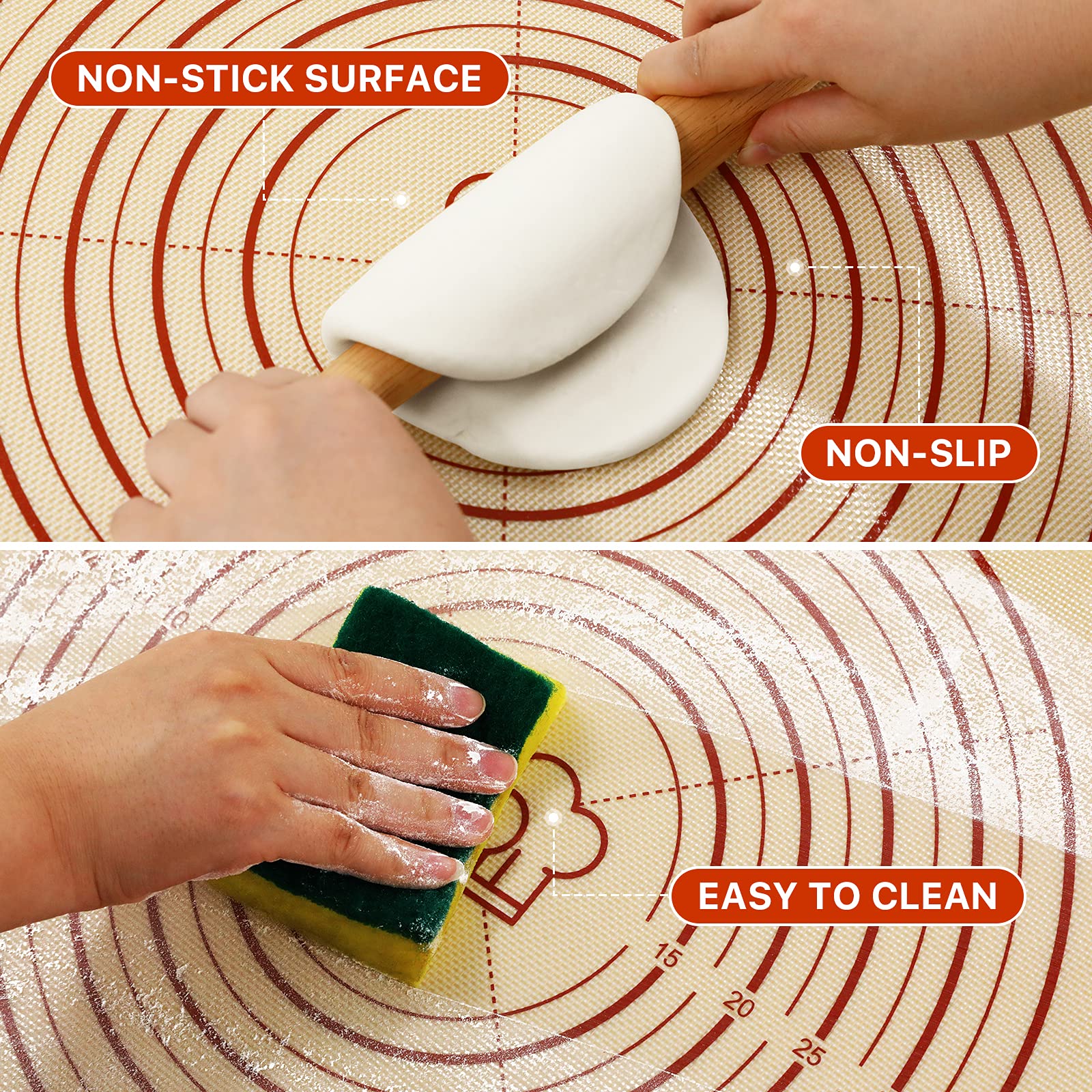 26x16 Inch Extra Thick Non-Slip Silicone Baking Mat with Measurement Marks - Reusable Cookie Sheet for Baking Bread, Pastry & Cookies | Perfect for Oven, Countertop & Kitchen Prep