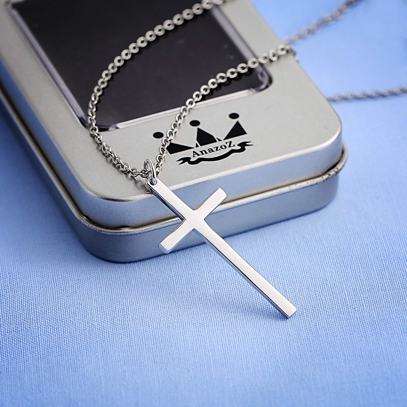 ANAZOZ Couple Cross Necklace Set - 2Pcs S925 Sterling Silver Tiny Simple Cross Pendant with Angel Wing - Perfect for Anniversary, Valentine's Day & Romantic Gifts