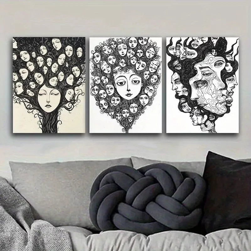 3-Piece Black and White Line Art Canvas Wall Set - 40x60cm Framed High-Quality Print | 100% Australian Made | Ready to Hang | Perfect for Living Room, Bedroom & Office Decor