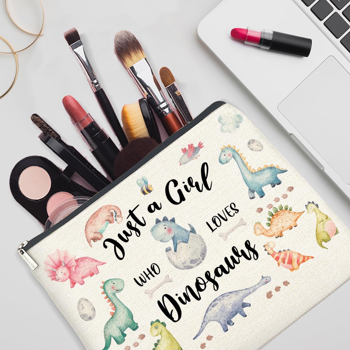 Dinosaur Makeup Bag for Women & Teens - Cute Dinosaur Lovers Cosmetic Pouch with Zipper - Perfect Gift for Dinosaur Enthusiasts - Great for Travel, School & Daily Makeup Storage