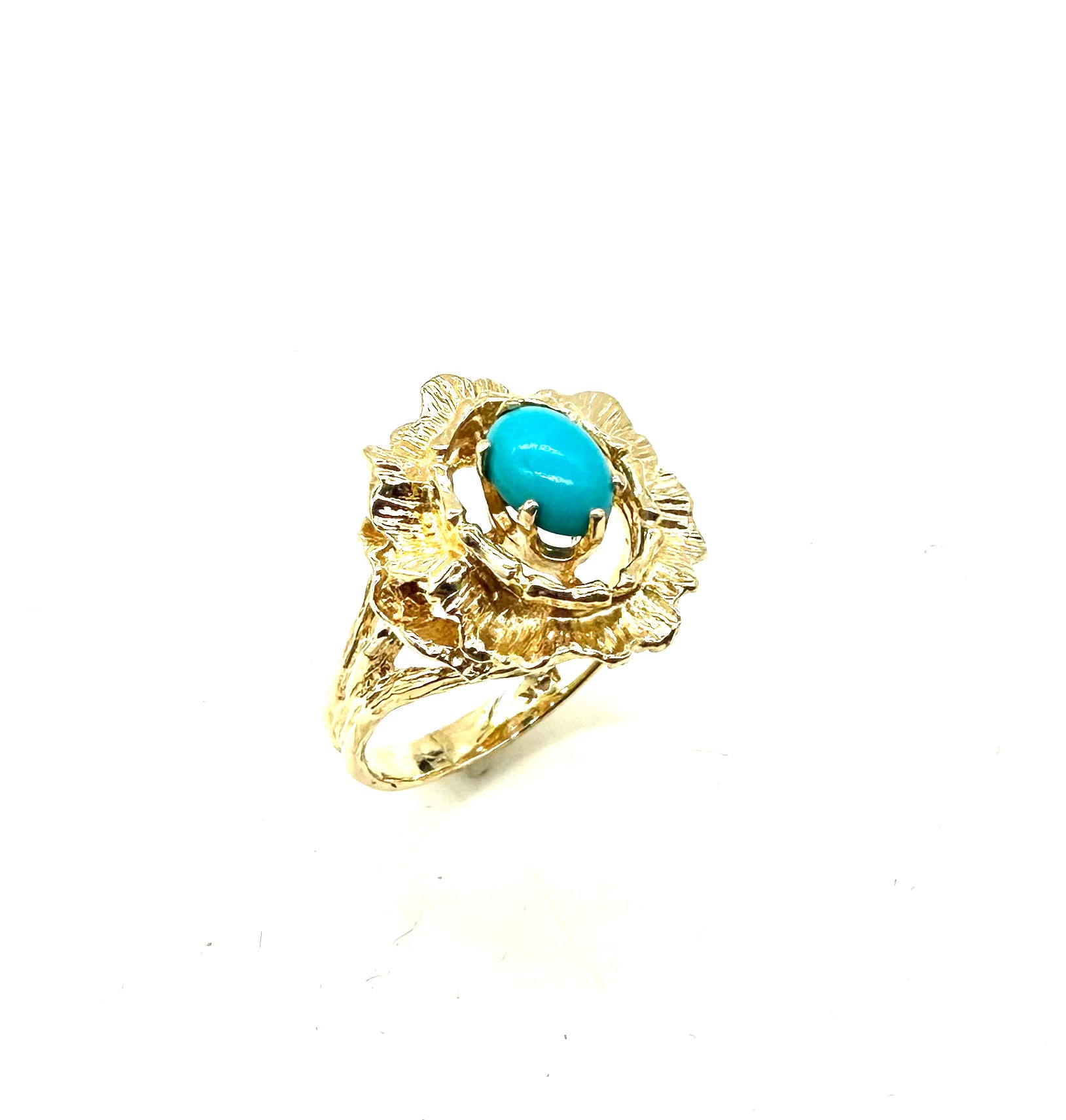 14K Yellow Gold Oval Turquoise Ring for Women | Handmade Bohemian Jewelry | Perfect for Weddings, Parties & Everyday Wear
