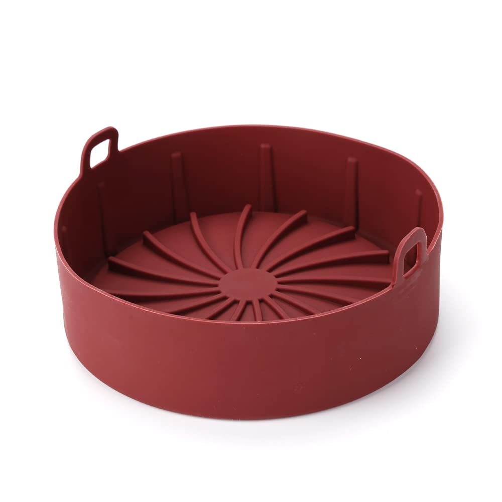 Non-Stick Round Silicone Air Fryer Basket - Reusable Pizza Grill Pan for Air Fryers & Ovens - Kitchen Cooking Accessories (Red) - Perfect for Baking, Roasting & Healthy Meal Prep