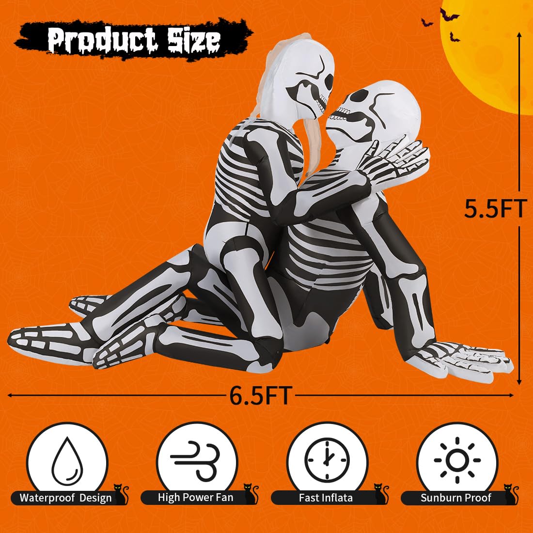GOOSH 6.5 FT Halloween Inflatable Skeleton Decorations - Outdoor Blow Up Couple with Built-in LED Lights for Garden, Lawn, Party | Spooky Yard Decor for Halloween, Christmas, New Year Celebrations