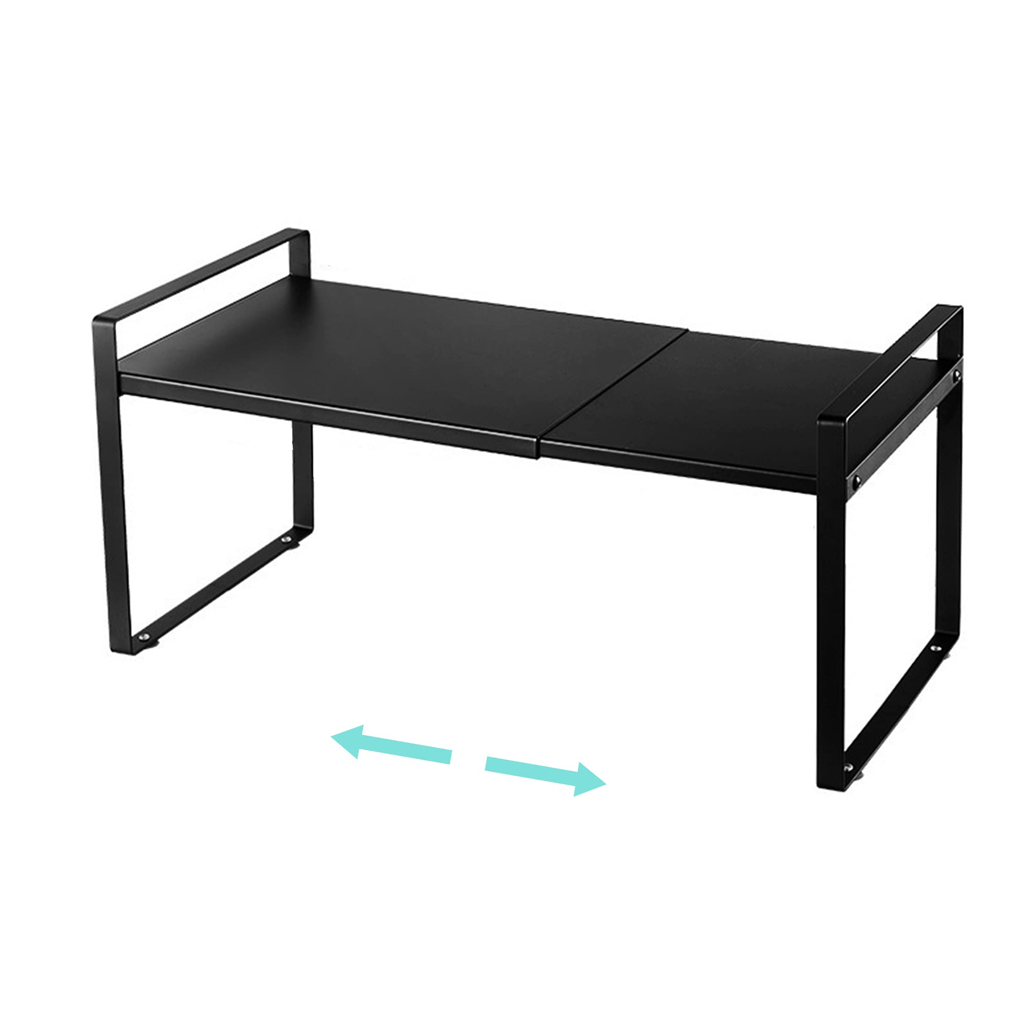 Expandable Counter Organizer Shelf - Adjustable Spice Rack & Cabinet Pantry Storage for Kitchen, Bathroom | Non-Slip Kitchen Organization Shelf (Black) | Perfect for Small Spaces, Countertop Storage & Clutter-Free Cabinets
