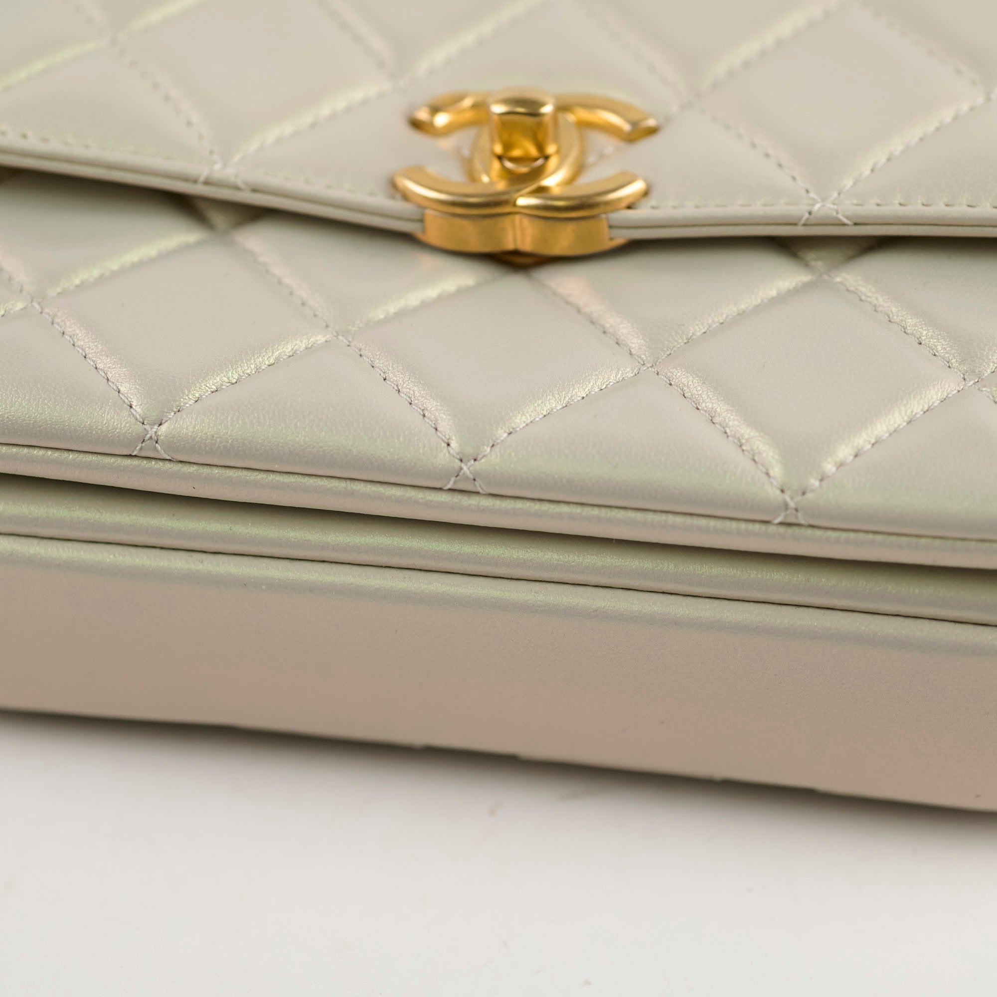Chanel Iridescent Pearl Flap Bag with Top Handle - Microchipped Authentic Luxury Handbag for Women | Perfect for Evening Parties, Weddings & Special Occasions