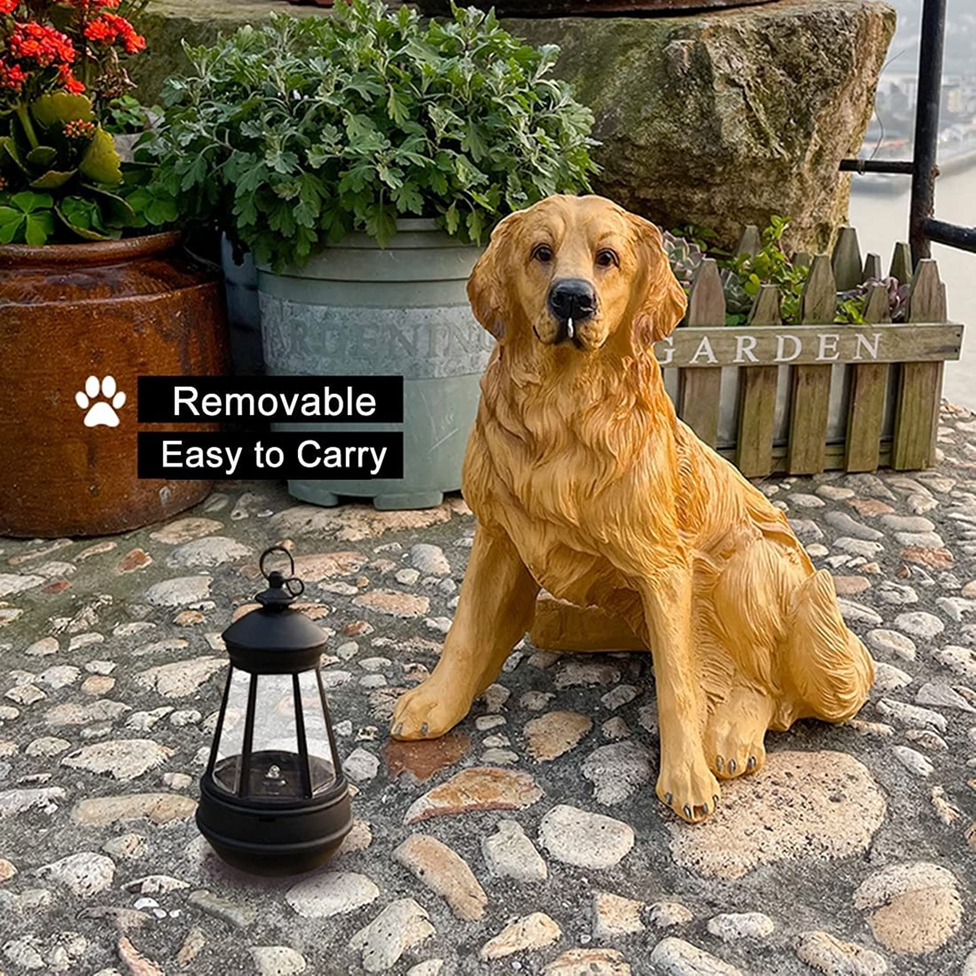 Golden Retriever Solar Garden Statue - Realistic Outdoor Dog Figurine with Windproof Solar Lights | Perfect for Lawn, Patio, Yard Decor & Nighttime Illumination