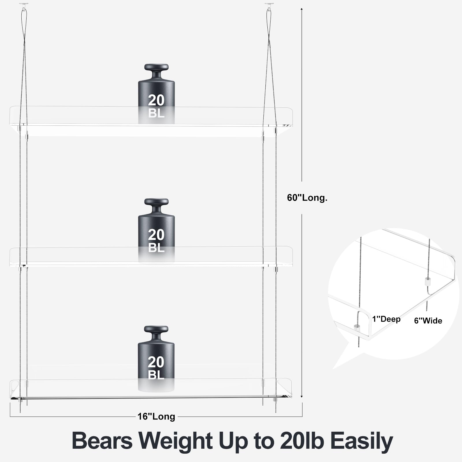 3-Tier Clear Acrylic Hanging Plant Shelf for Windows - 16 Inch per Tier - Space-Saving Wall Mounted Plant Stand for Kitchen, Indoor Gardens, Herbs, Succulents, Flower Pots & Seedling Organization - Perfect for Small Spaces, Apartments & Urban Gardening