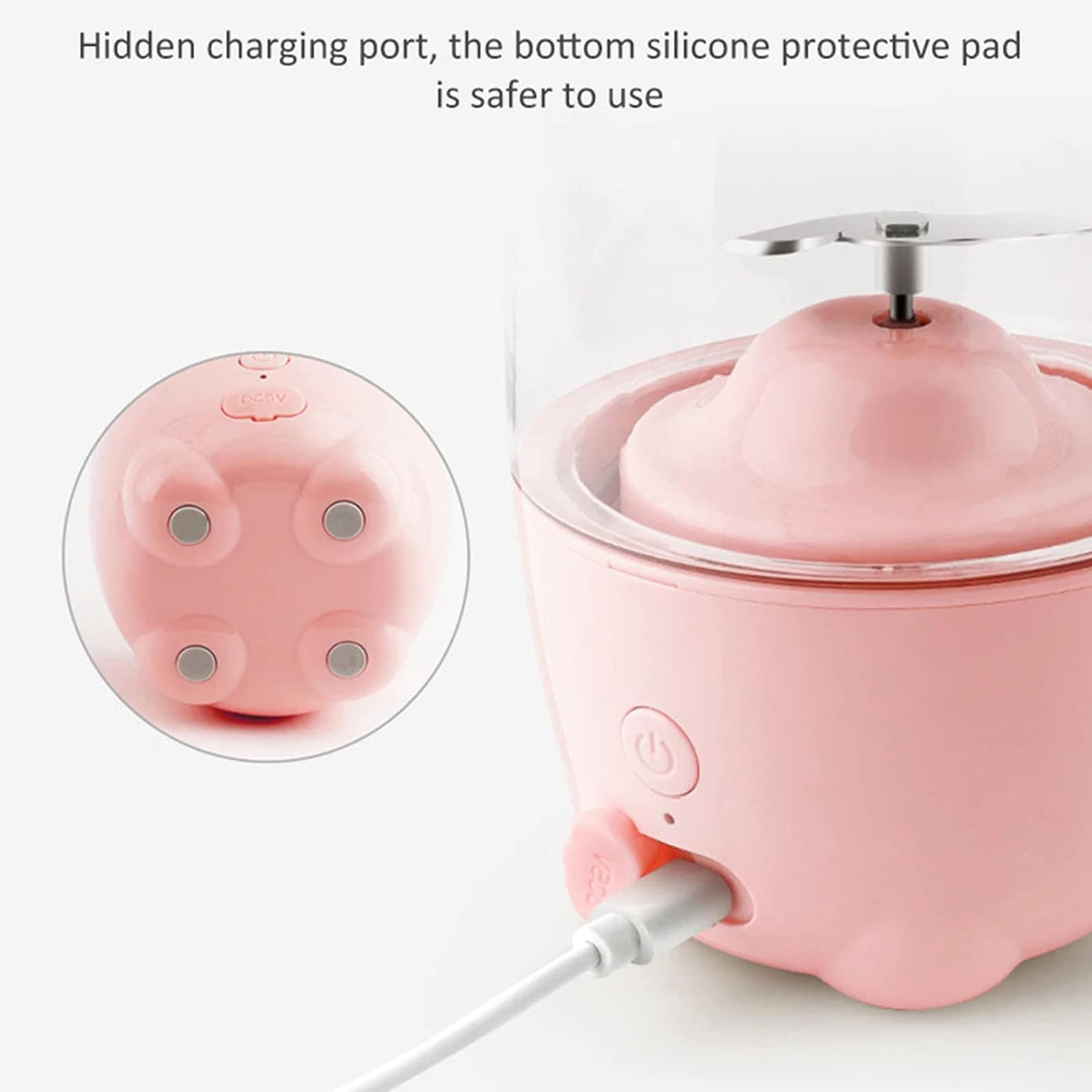 330ml Portable USB Rechargeable Blender - Cute Rabbit Design Fruit Juice Mixer Cup for Smoothies, Shakes & Healthy Drinks | Perfect for Home, Office, Gym & Travel | Pink