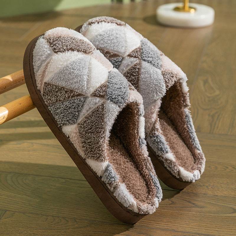 Cozy Geometric Plush Indoor Slippers for Women & Men - Soft Warm House Shoes for Winter, Home, Office & Relaxation