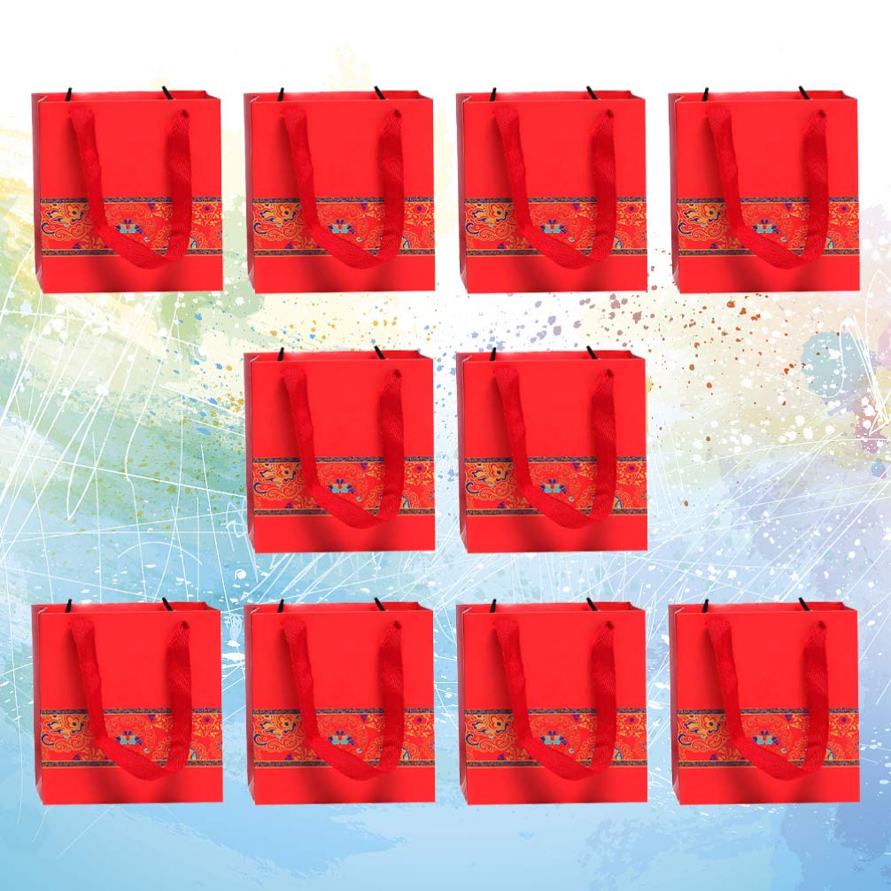 NUOBESTY 10pcs Chinese Zodiac Wrapping Paper Bags - Eco-Friendly Gift Packaging, Tote Bags for Lunar New Year, Birthday & Party Favors | Chinese Style Decorative Paper Bags for Gifts, Jewelry & Small Items