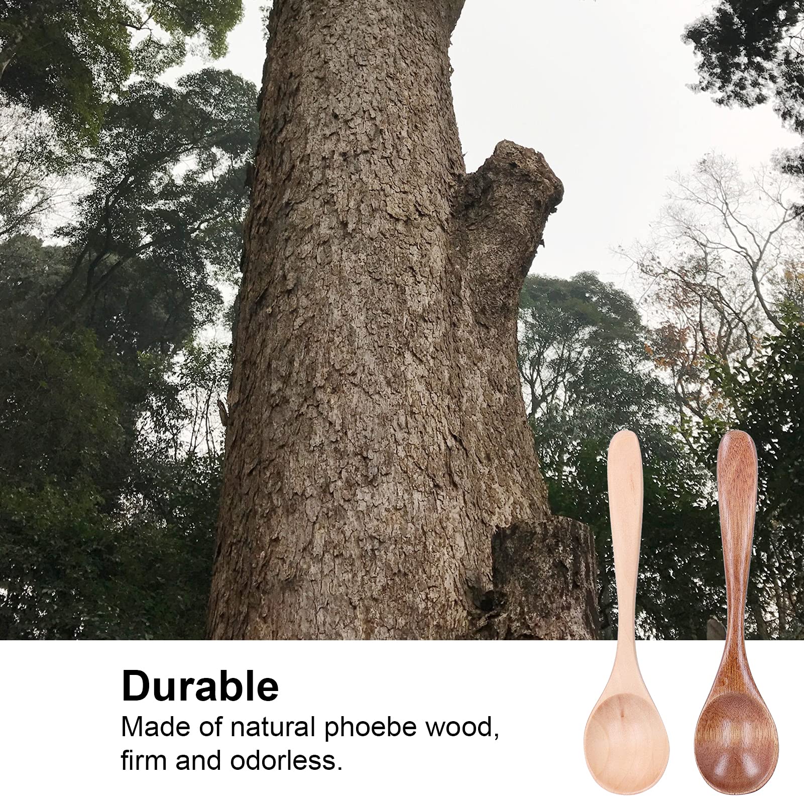 2Pcs Handmade Natural Wooden Spoons Set - Eco-Friendly Small Mixing Scoops for Soup, Coffee, Salad, Desserts, Chips, Snacks, Cereal & Fruit - Perfect for Kitchen, Camping & Picnic Use