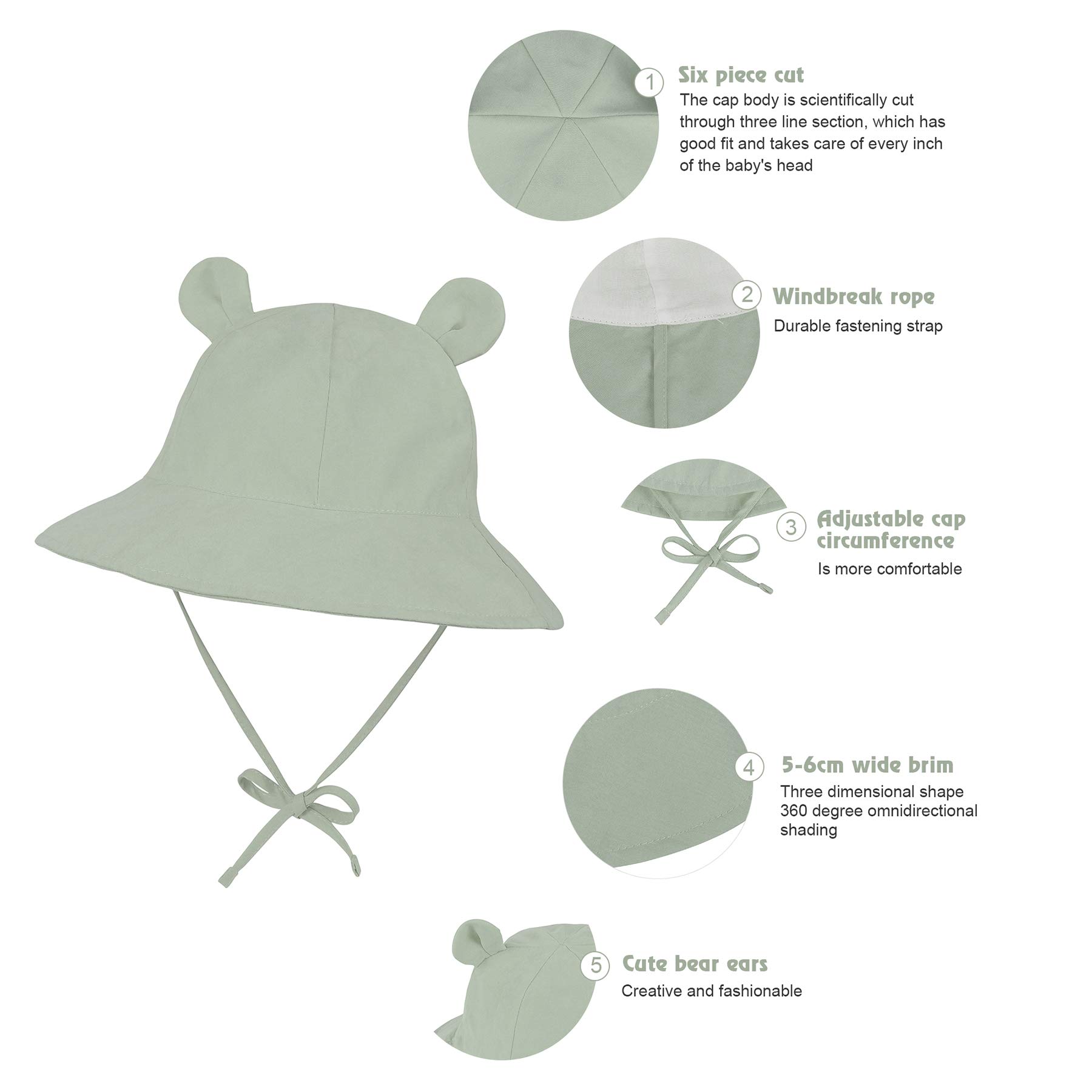 Zando Baby & Toddler Sun Bucket Hat - UPF 50+ Wide Brim Beach Hat for Infants & Girls - UV Protection Summer Outdoor Hat for Park, Beach, Pool & Playtime