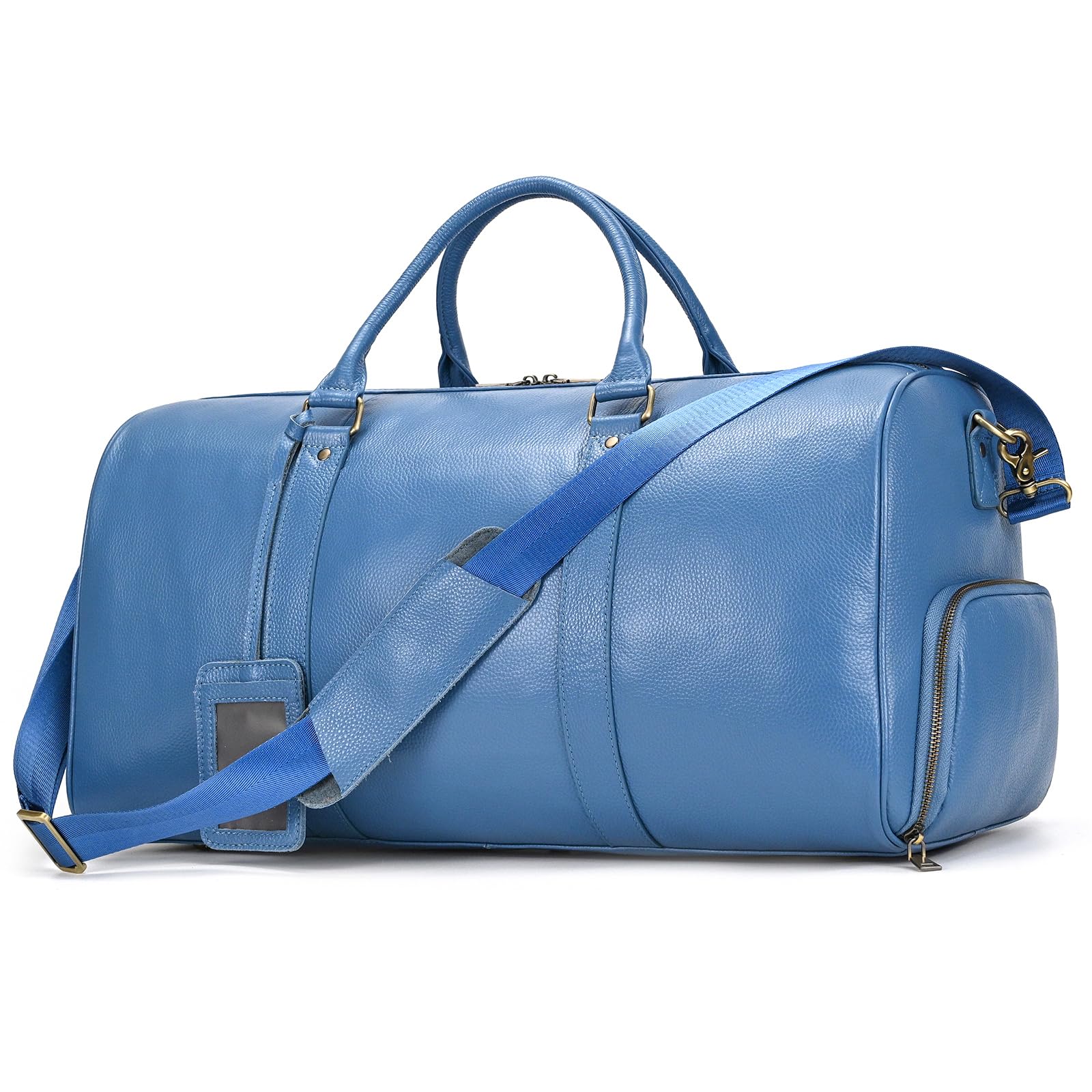 Premium Genuine Leather Weekender Bag for Men & Women - Large Capacity Vintage Travel Duffel - Retro Blue Overnight Bag - Perfect for Business Trips, Weekend Getaways & Gym Essentials