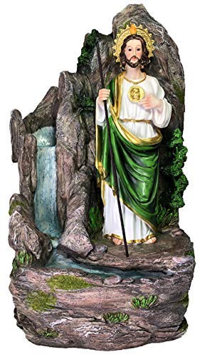 San Judas Water Fountain Statue - 18 Inch Outdoor Religious Garden Decor with Water Pump for Patio, Yard & Meditation Spaces