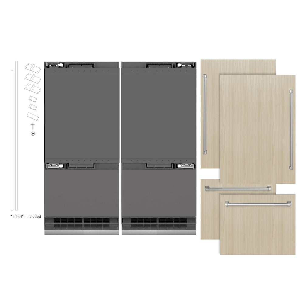 ZLINE 72 Inch Built-In French Door Refrigerator - 39.6 cu.ft Panel Ready Bottom Freezer with Ice Maker & Water Dispenser - Graphite Gray Interior (GRBIT 72) - Perfect for Modern Kitchens & Open-Concept Homes