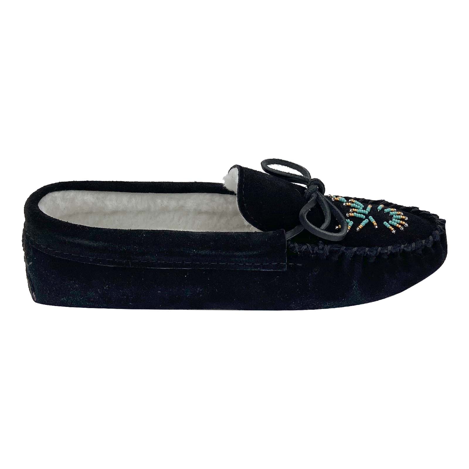 Women's Soft Sole Beaded Fleece Lined Suede Moccasins - Cozy Indoor/Outdoor House Slippers for Winter Comfort & Warmth - Perfect for Home, Lounge & Cold Weather Wear