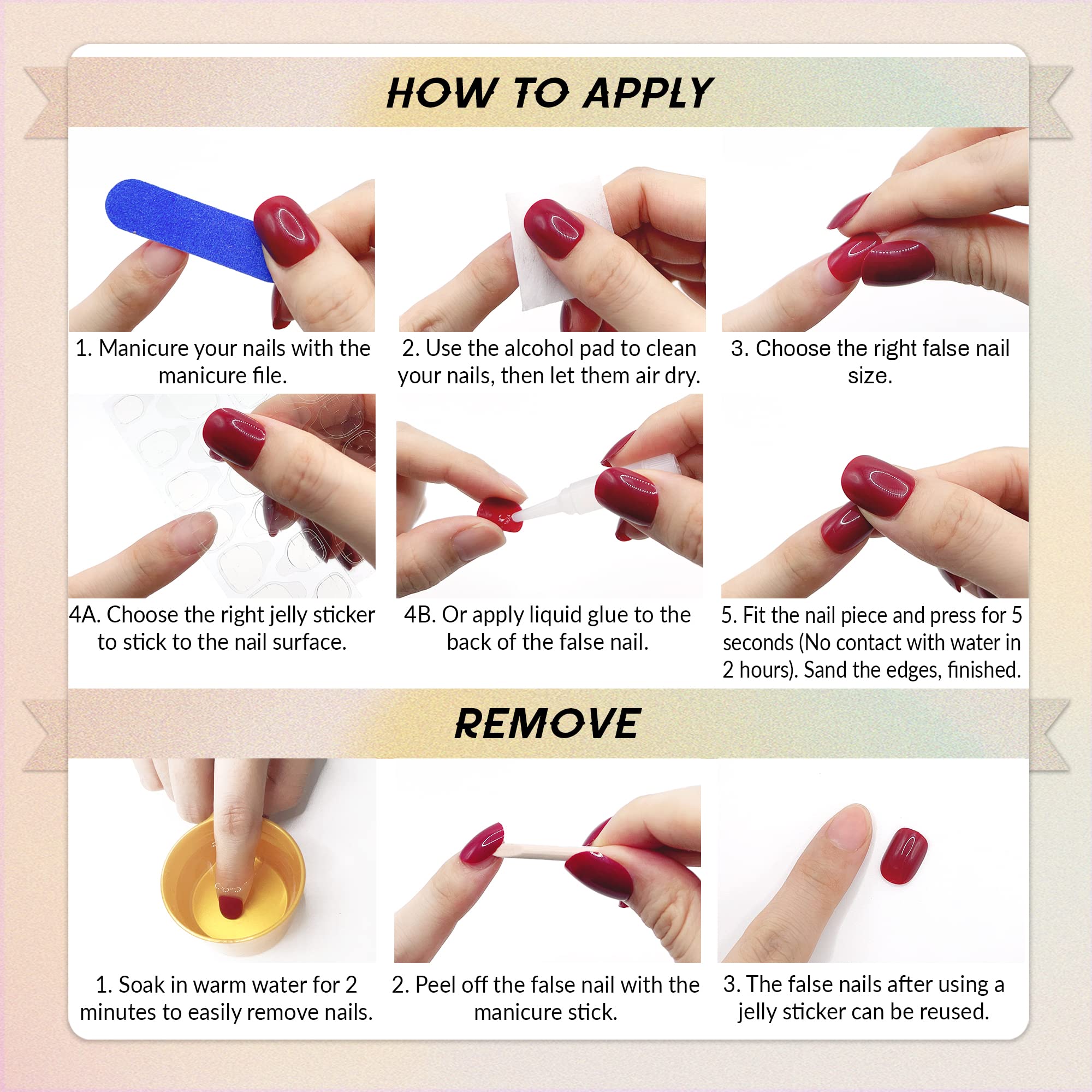 Almond Press on Nails - Brown Nude French Fake Nails Medium Length, Glossy Full Cover Glue on Nails for Women, Natural Fit Acrylic Stick on Nails in 12 Sizes (24-Piece Kit) - Perfect for Daily Wear, Parties, Weddings & Special Occasions