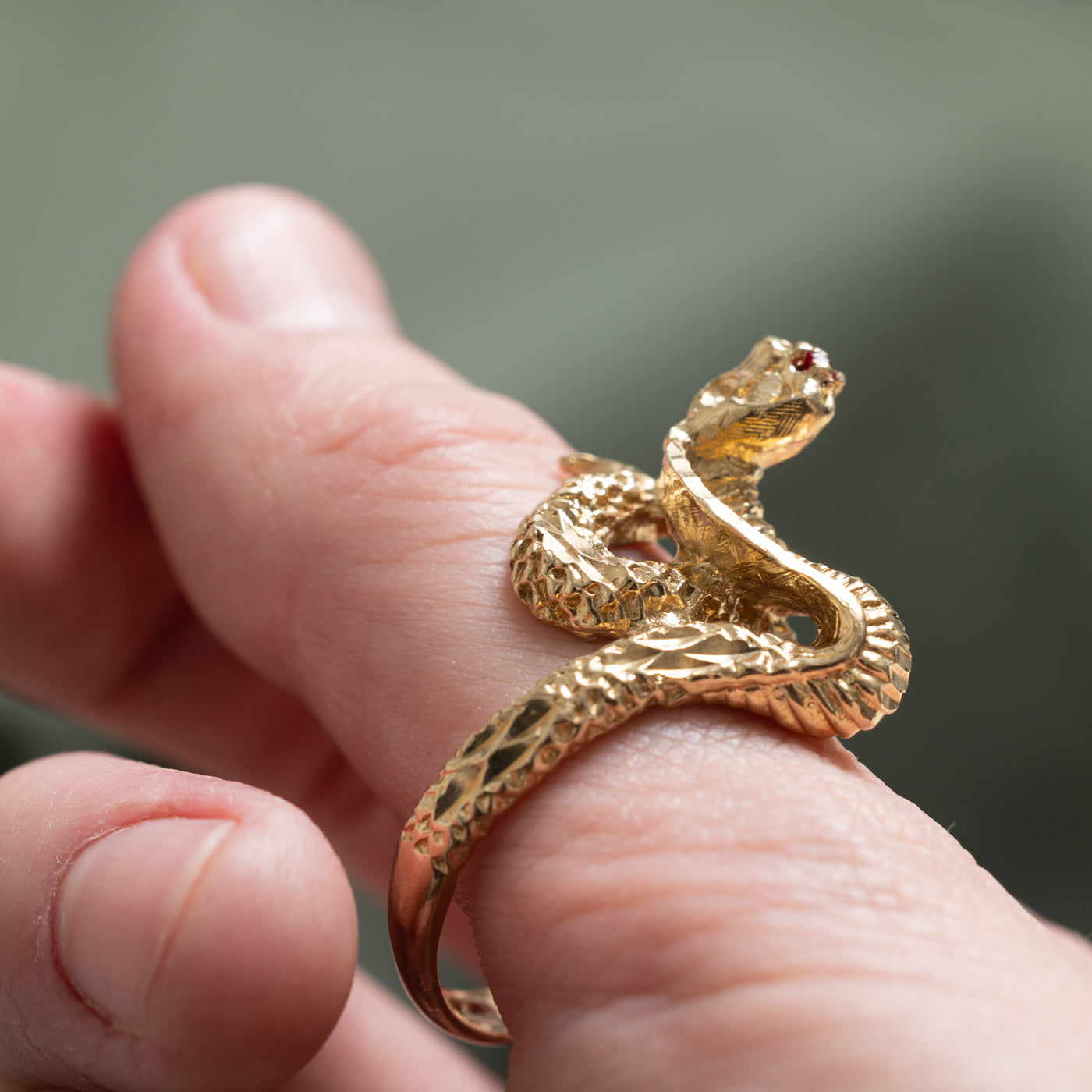 Elegant Red Glass Snake Ring with 0.03ct Sparkle - Size 12 - Perfect for Gothic Fashion, Halloween Costume & Unique Jewelry Gift
