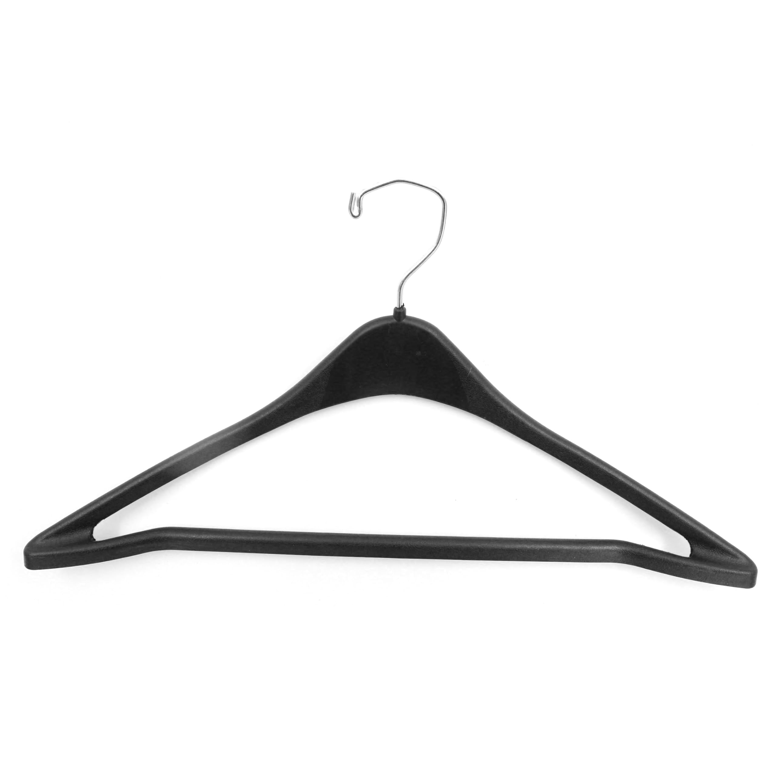 SSWBasics 17 Inch Contoured Black Plastic Suit Hangers - Bulk Pack of 100 - Heavy Duty Hangers for Jackets, Coats & Suits - Perfect for Retail Stores, Thrift Shops, Boutiques & Home Closet Organization - Ideal for Dry Cleaning Businesses & Professional Wardrobe Storage