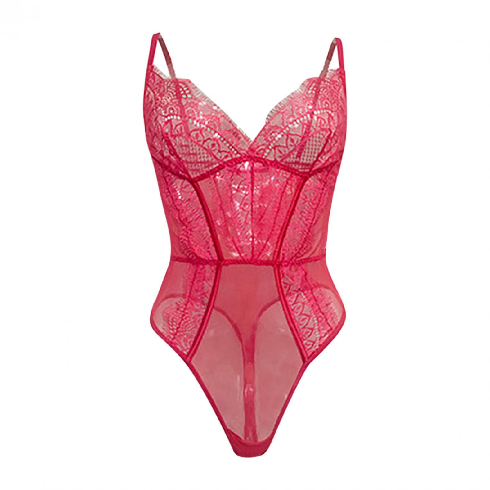 Sexy Lace Lingerie Bodysuit for Women - Strappy Mesh Teddy Babydoll Sheer Jumpsuit | Eyelash Lace Underwear & Sleepwear | Perfect for Valentine's Day, Honeymoon & Romantic Nights