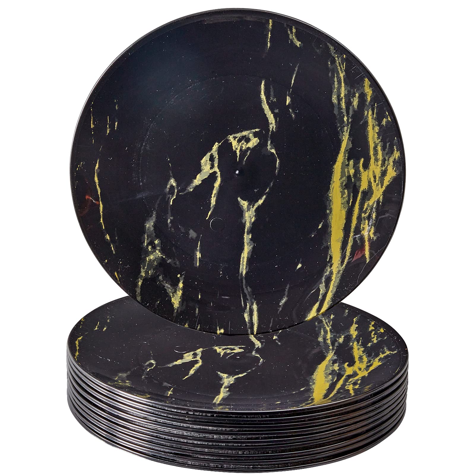 Elegant Marble Disposable Dessert Plates 10-Pc Set for Parties & Fine Dining - Black/Gold